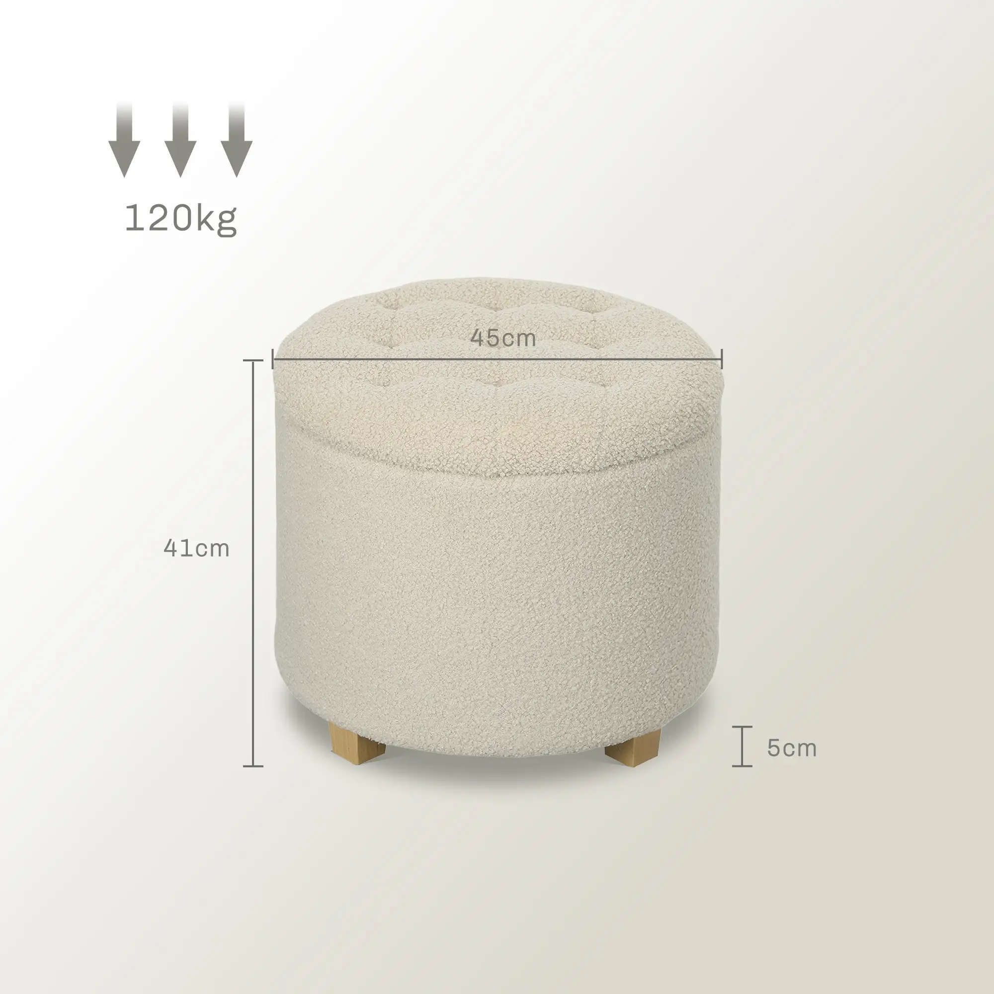 Storage Ottoman 45 x 41cm - Cream White - 3