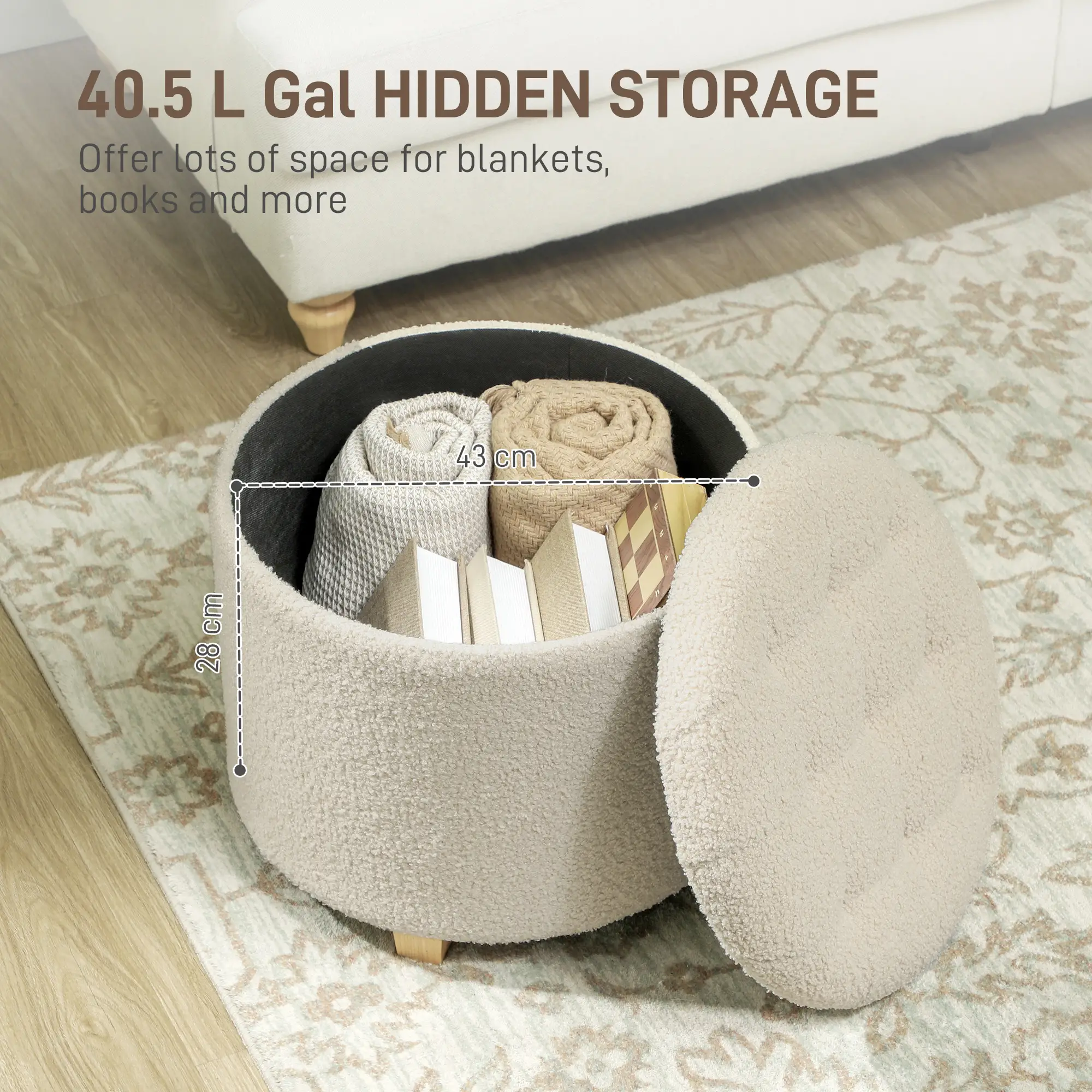 Storage Ottoman 45 x 41cm - Cream White - 4