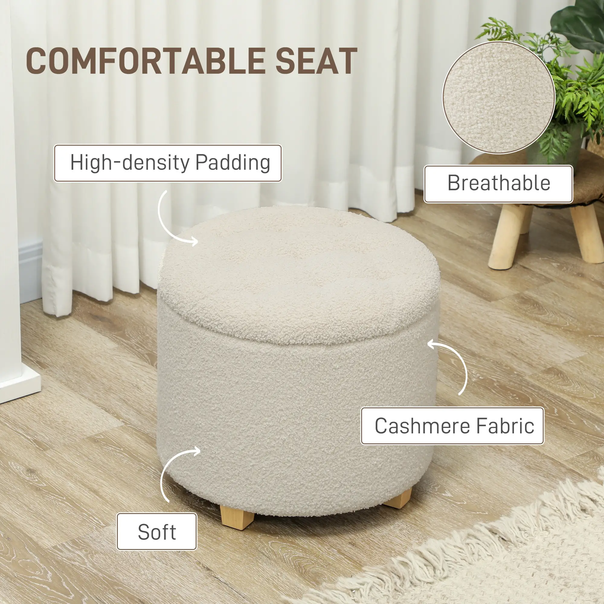 Storage Ottoman 45 x 41cm - Cream White - 5
