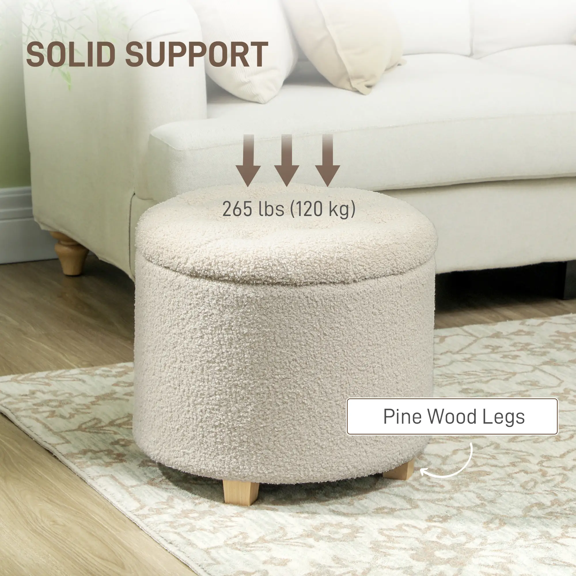 Storage Ottoman 45 x 41cm - Cream White - 6