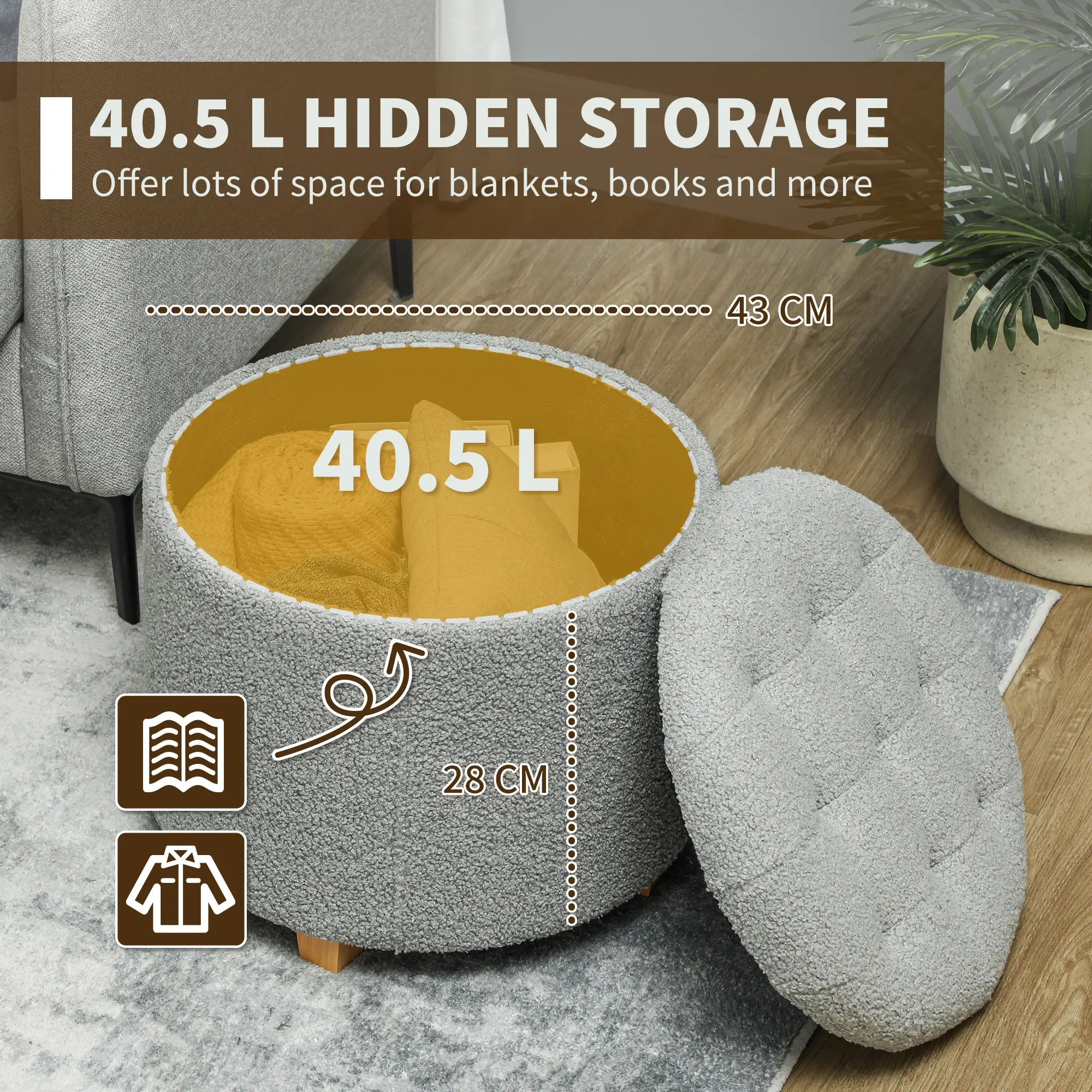 Storage Ottoman 45 x 41cm - Grey - 4