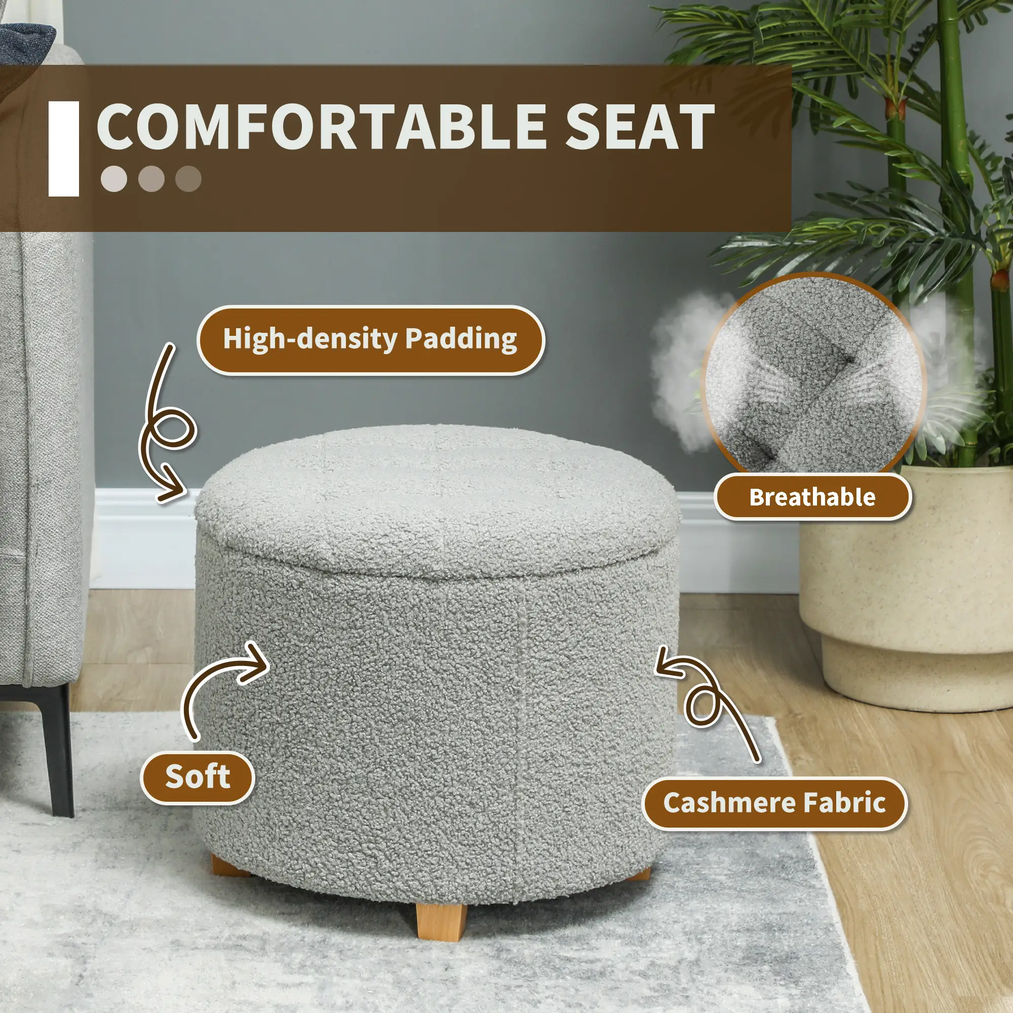 Storage Ottoman 45 x 41cm - Grey - 5