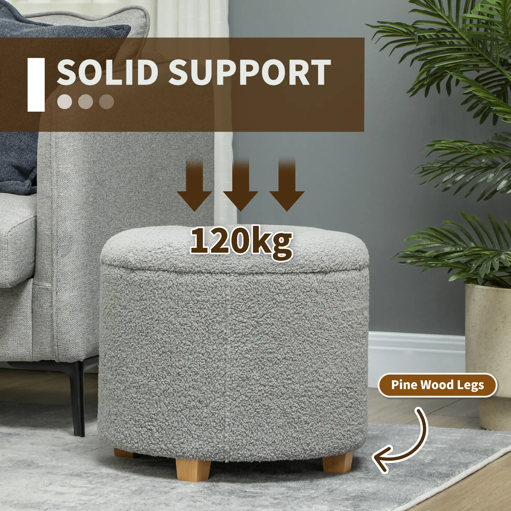 Storage Ottoman 45 x 41cm - Grey - 6