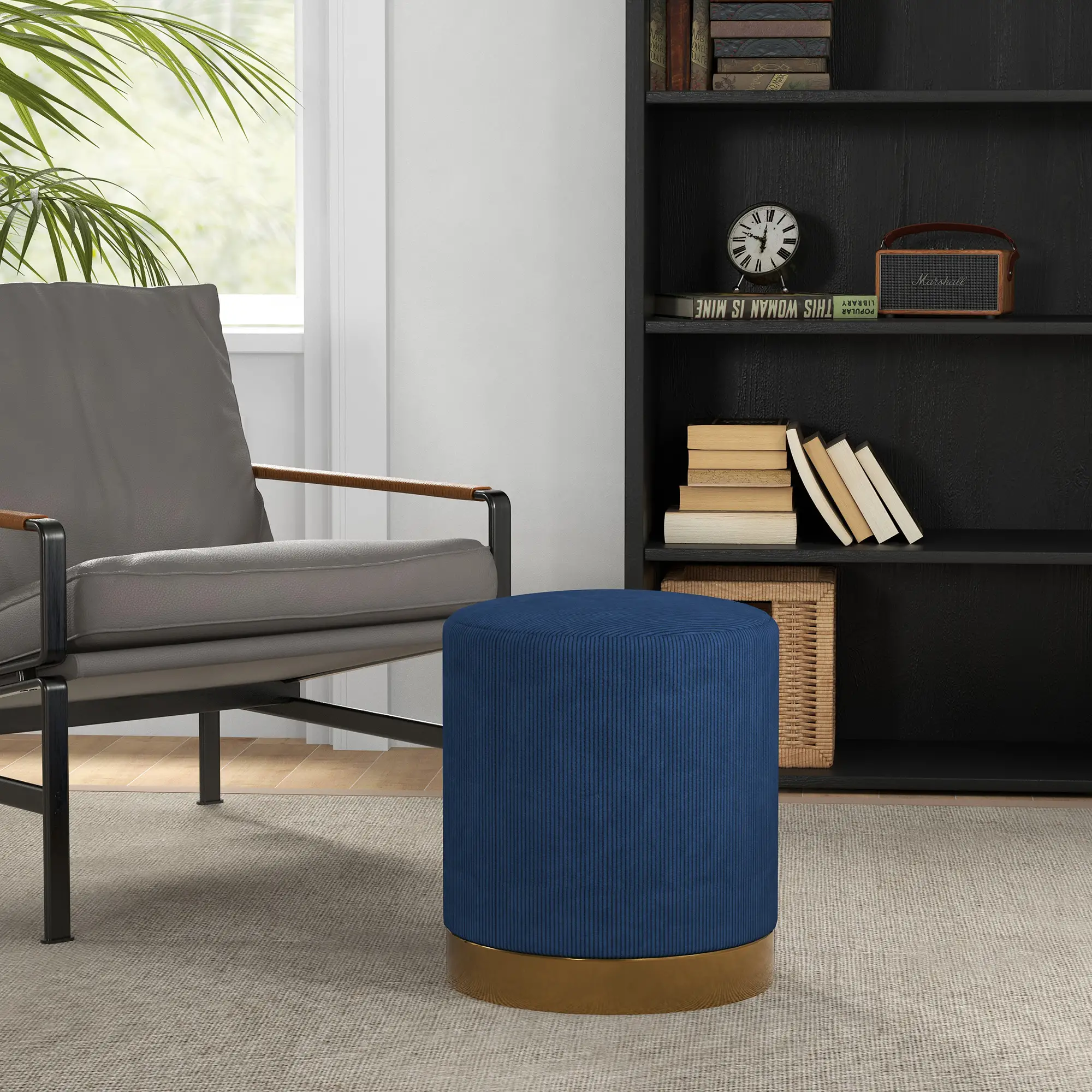 Corduroy Footstool 40 x 45cm, Dark Blue - Dark Blue - 2