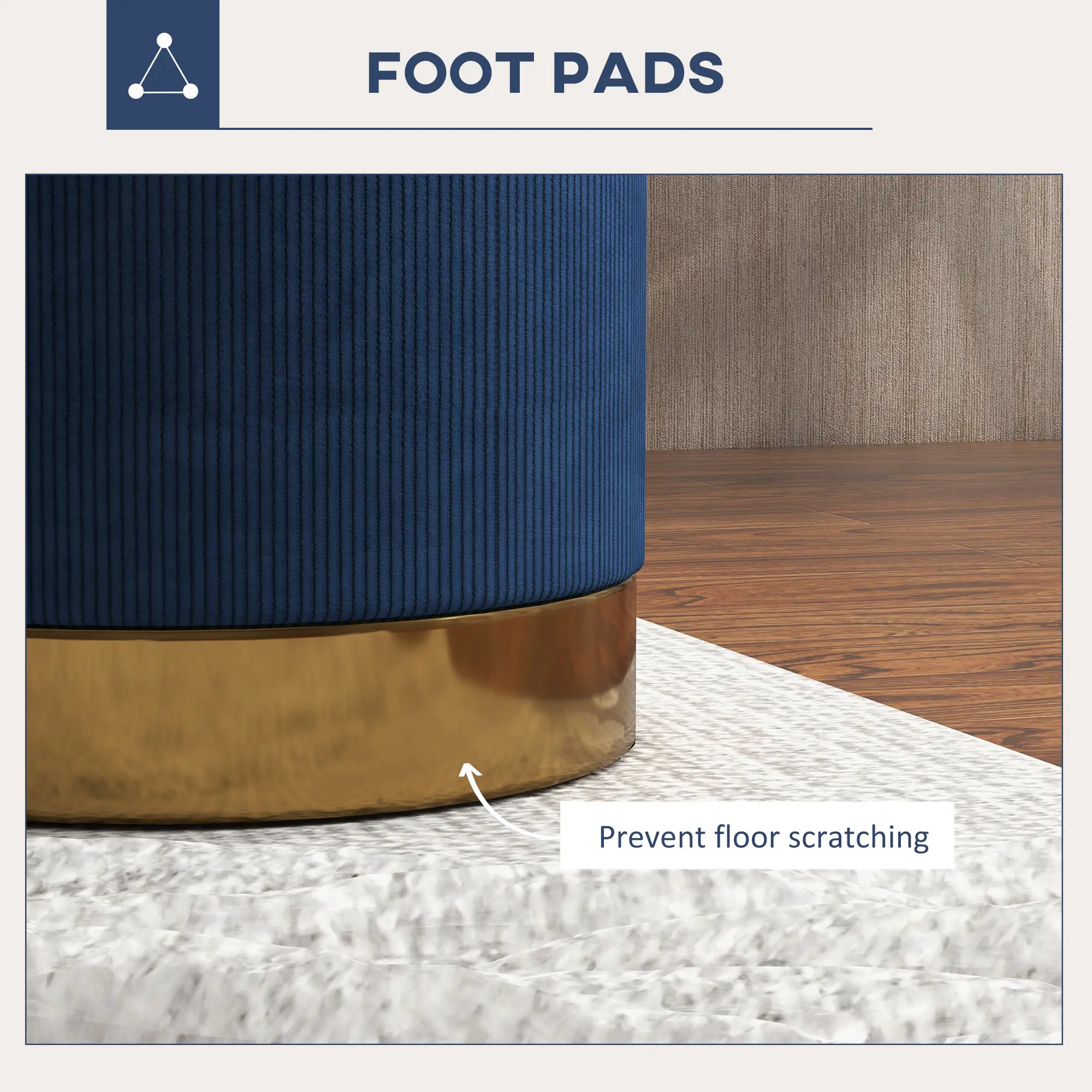 Corduroy Footstool 40 x 45cm, Dark Blue - Dark Blue - 5