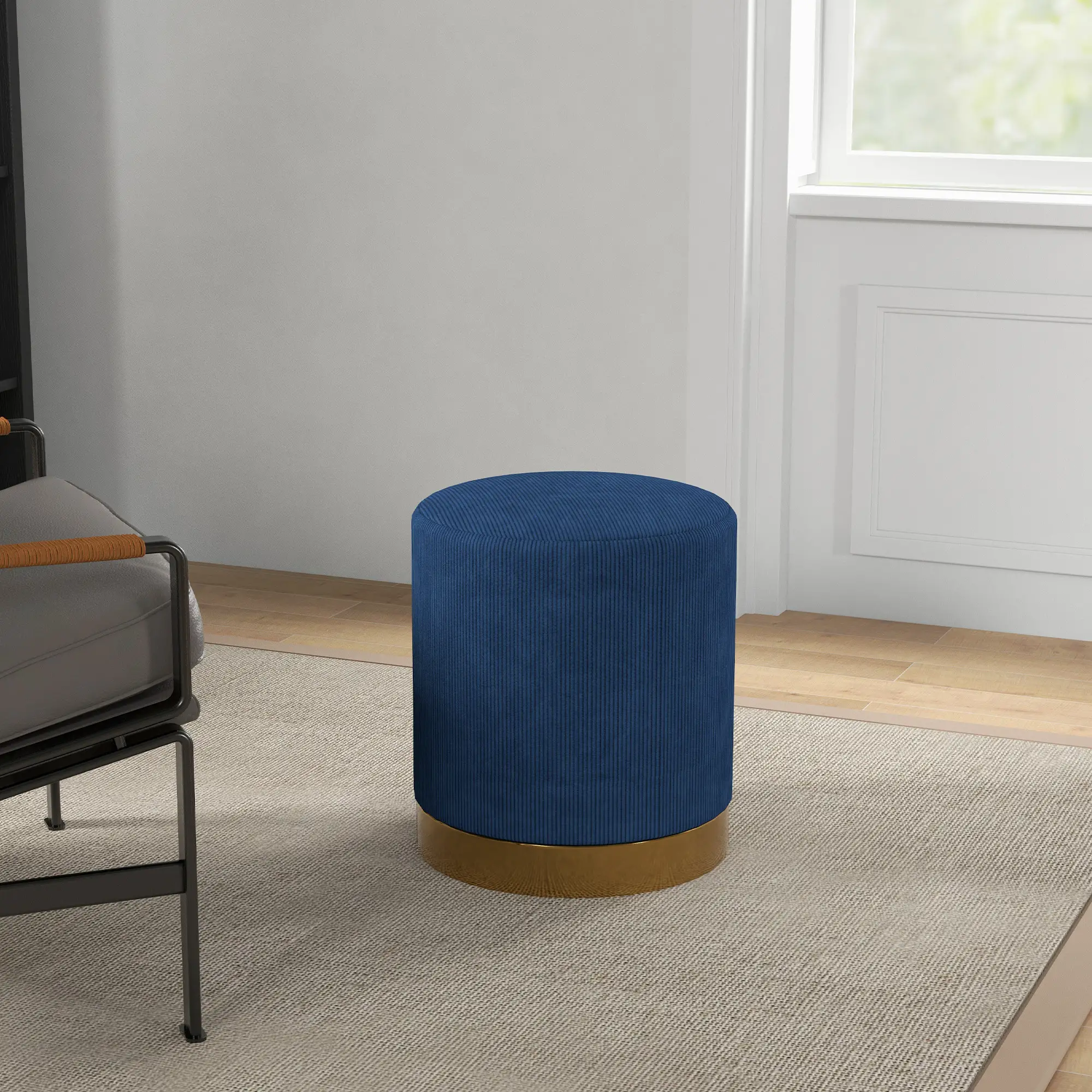 Corduroy Footstool 40 x 45cm, Dark Blue - Dark Blue - 7