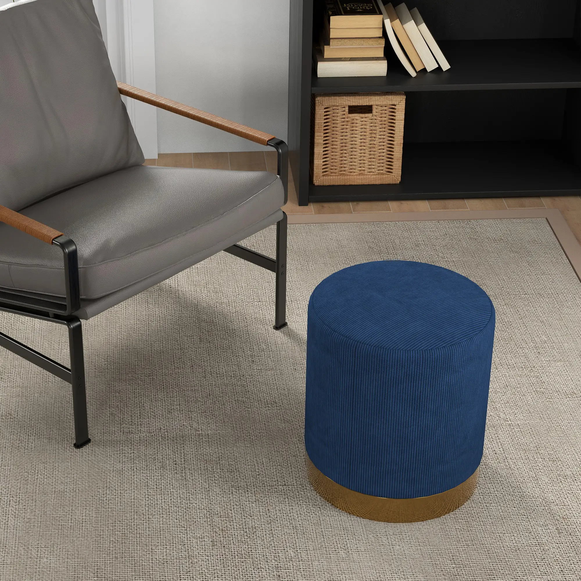 Corduroy Footstool 40 x 45cm, Dark Blue - Dark Blue - 8