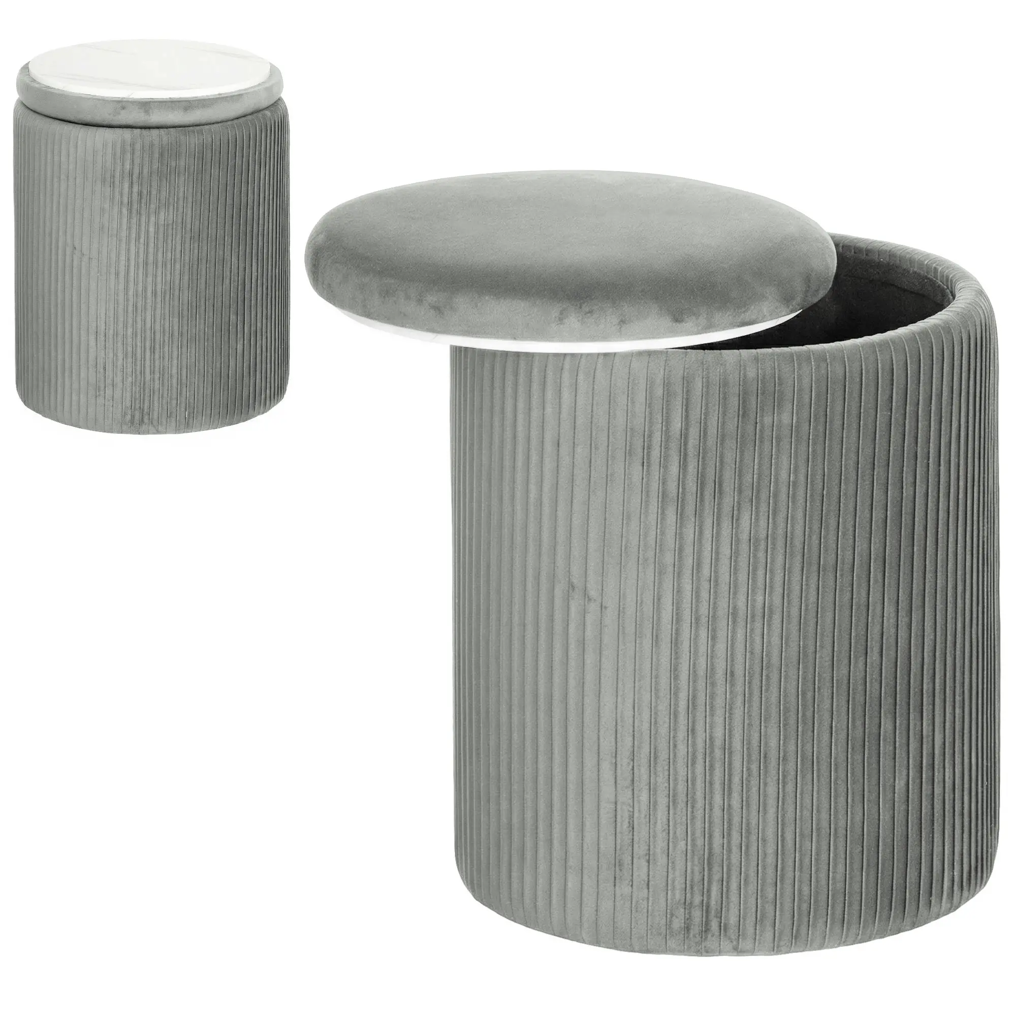 Round Velvet Storage Ottoman 35 x 35 x 45cm - Grey - 11