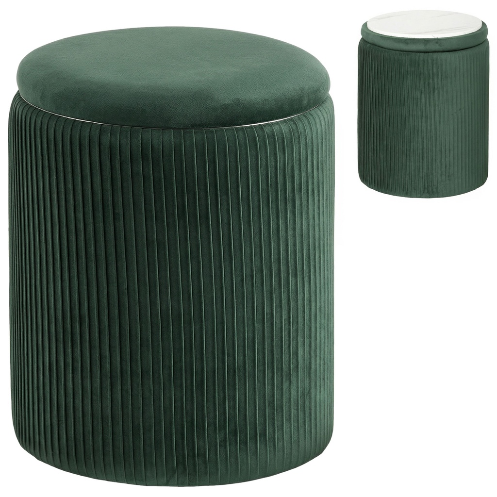Round Velvet Storage Ottoman 35 x 35 x 45cm - Dark Green - 1