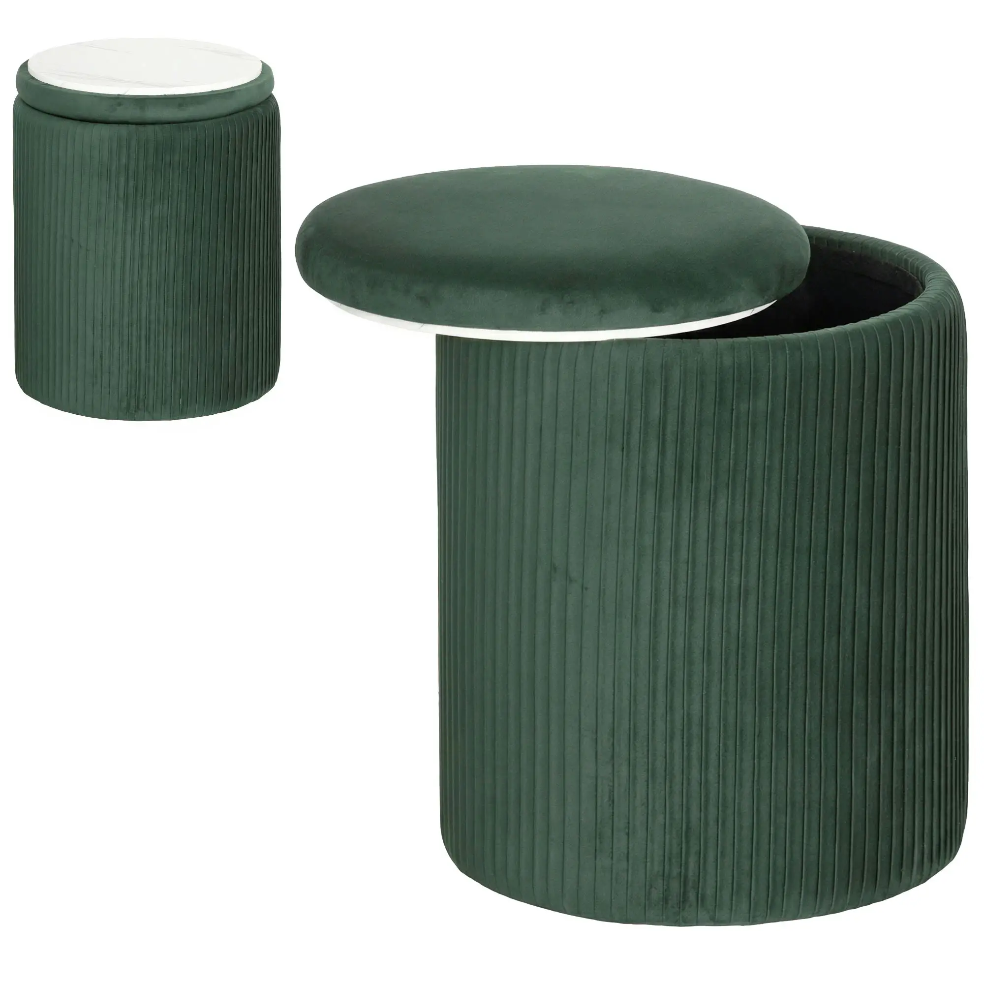 Round Velvet Storage Ottoman 35 x 35 x 45cm - Dark Green - 11