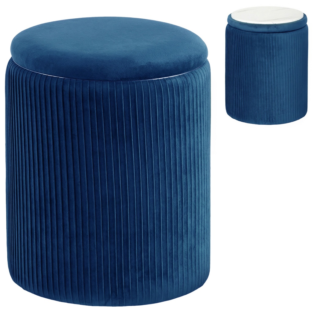 Round Velvet Storage Ottoman 35 x 35 x 45cm - Blue - 1