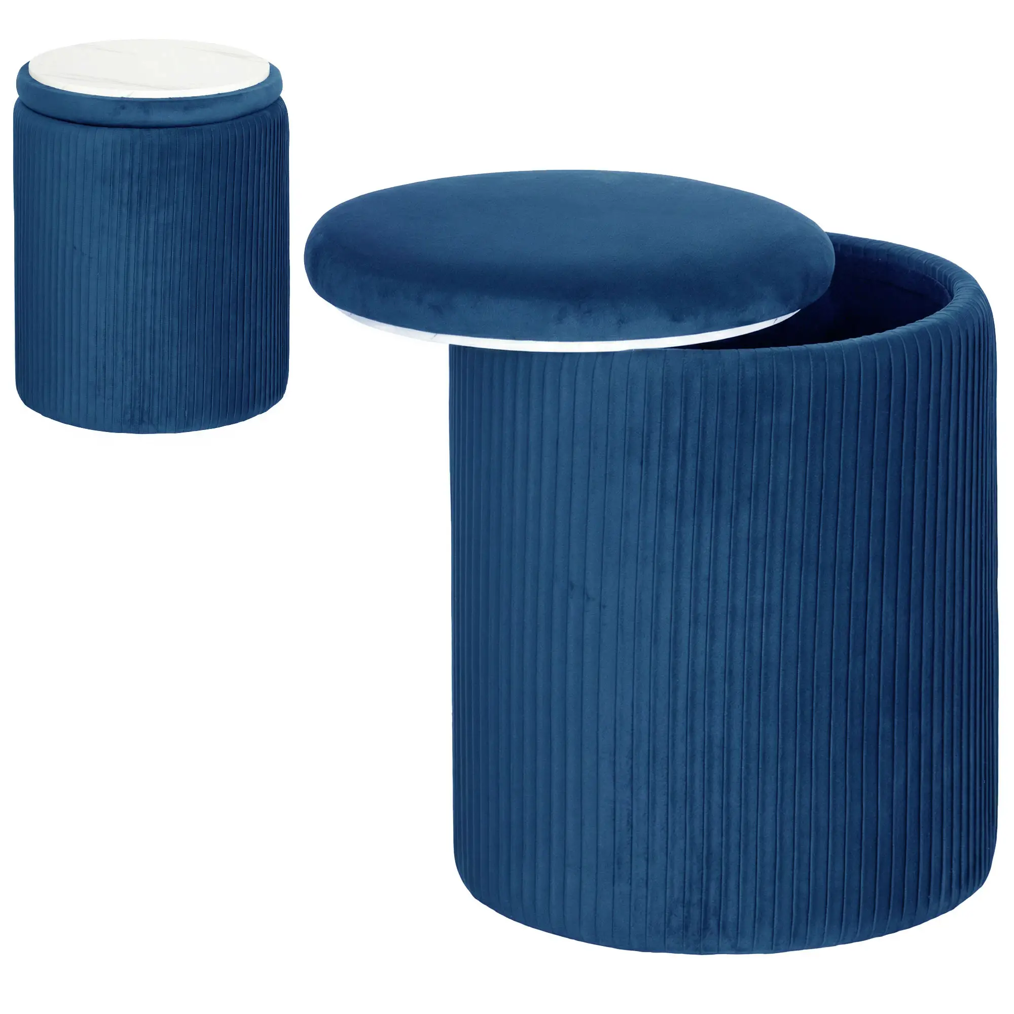 Round Velvet Storage Ottoman 35 x 35 x 45cm - Blue - 11