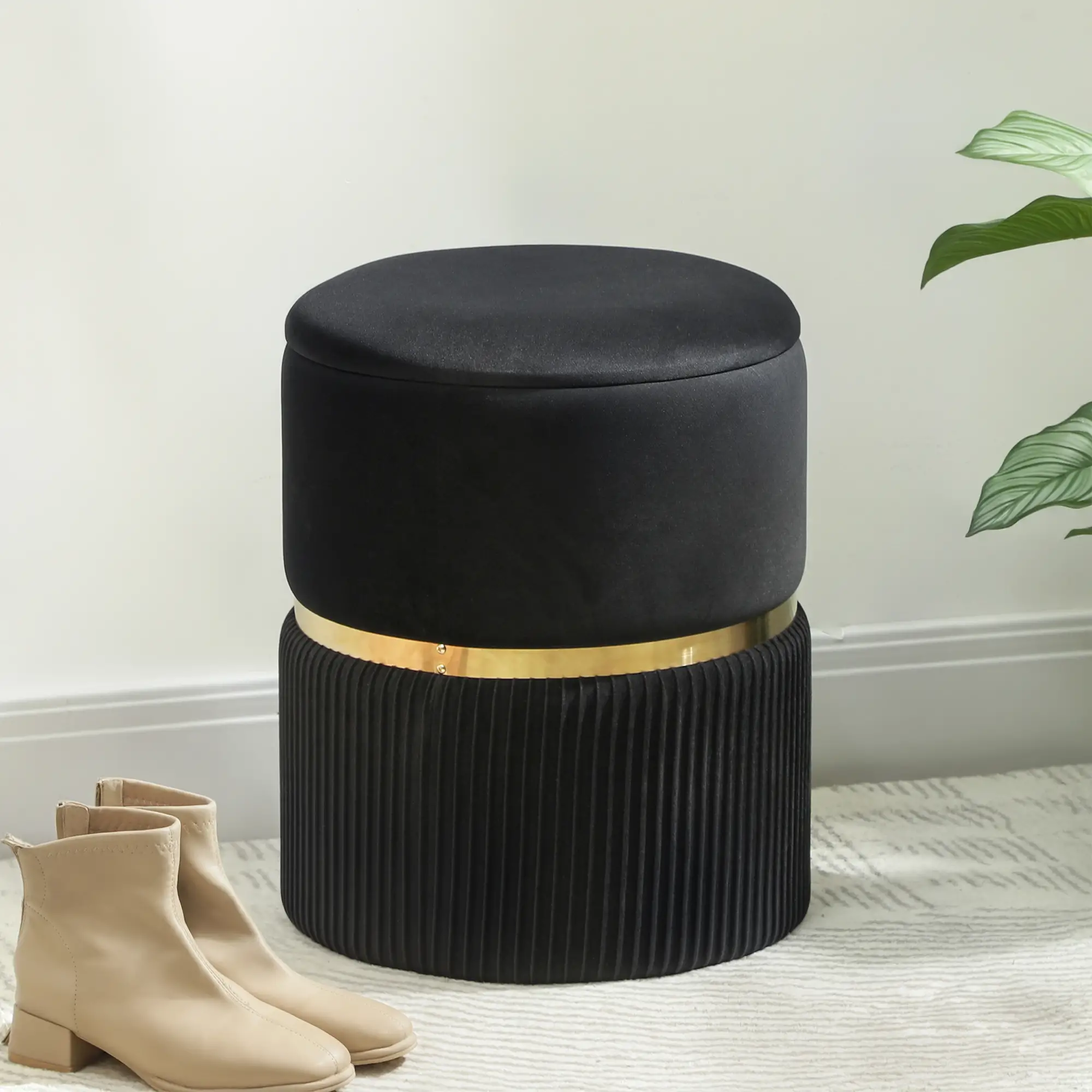 Velvet Storage Ottoman 36 x 36 x 44cm - Black - 2