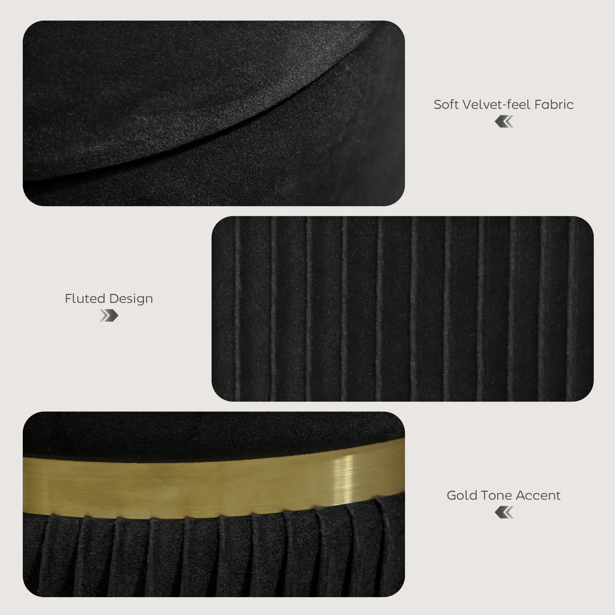 Velvet Storage Ottoman 36 x 36 x 44cm - Black - 5