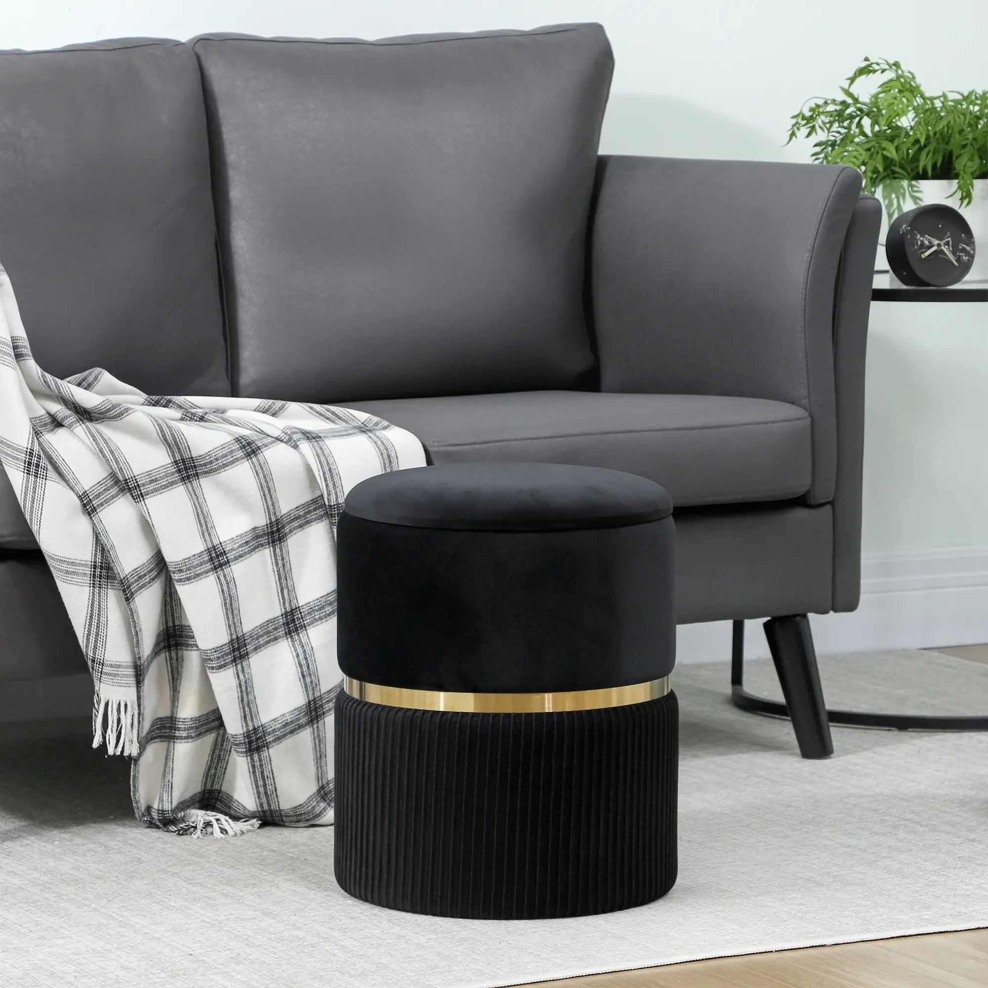 Velvet Storage Ottoman 36 x 36 x 44cm - Black - 9