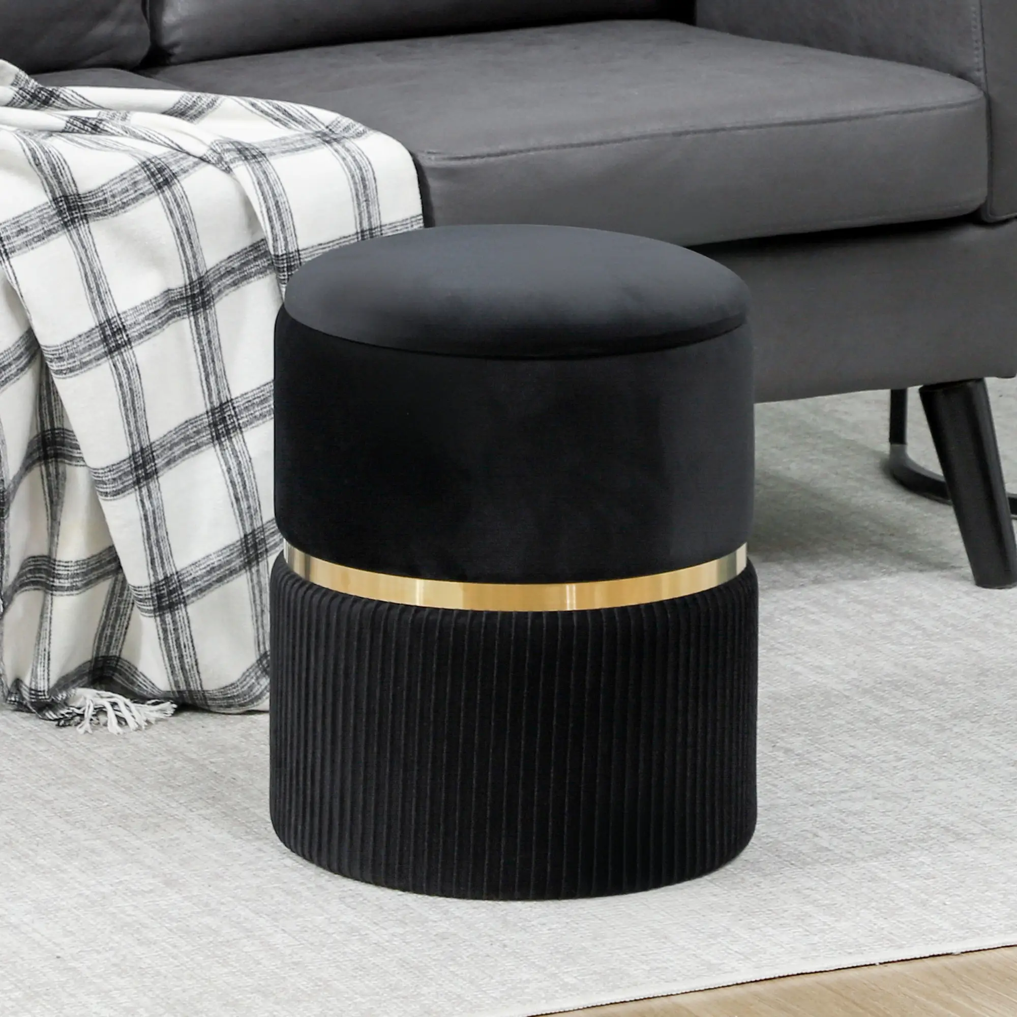 Velvet Storage Ottoman 36 x 36 x 44cm - Black - 10