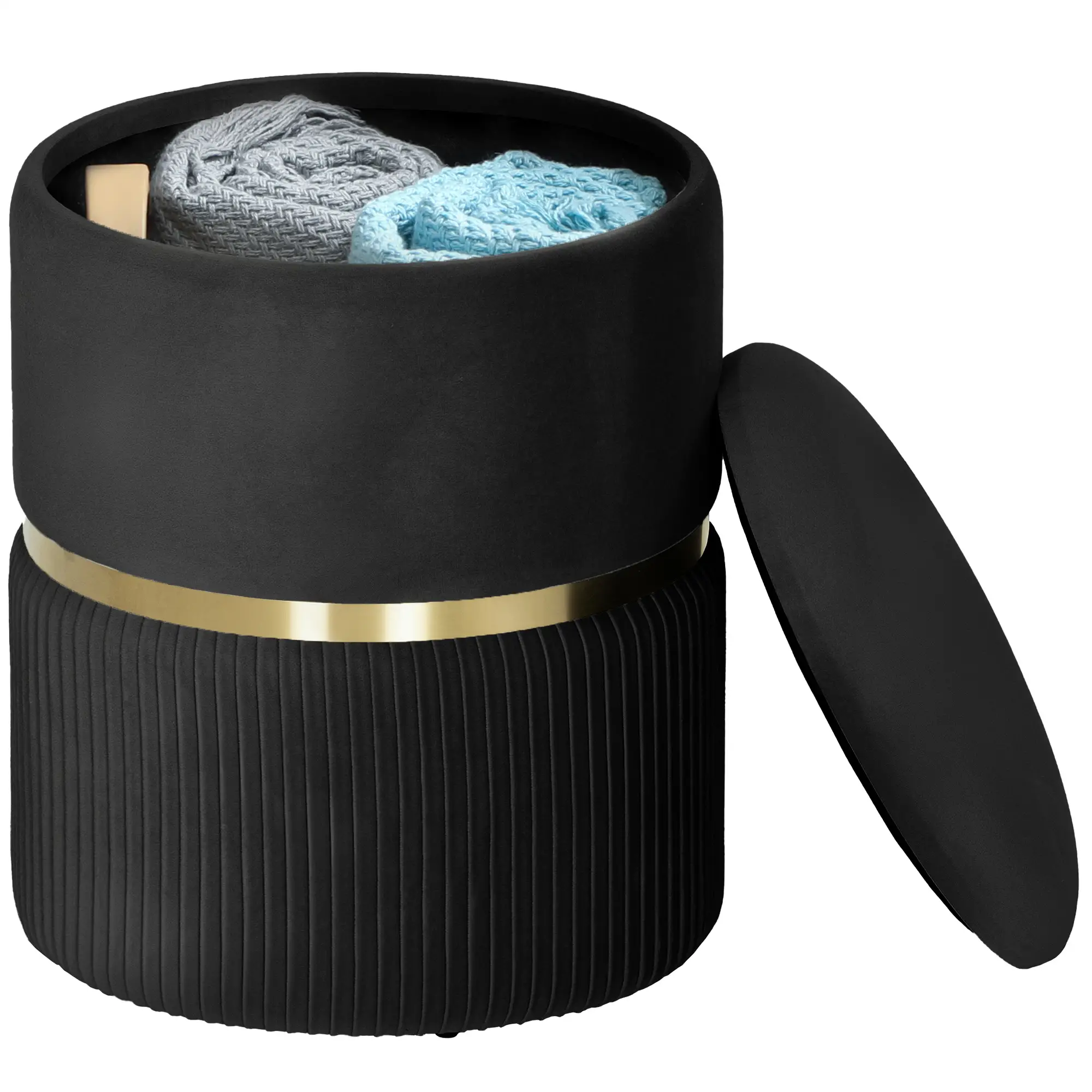 Velvet Storage Ottoman 36 x 36 x 44cm - Black - 11