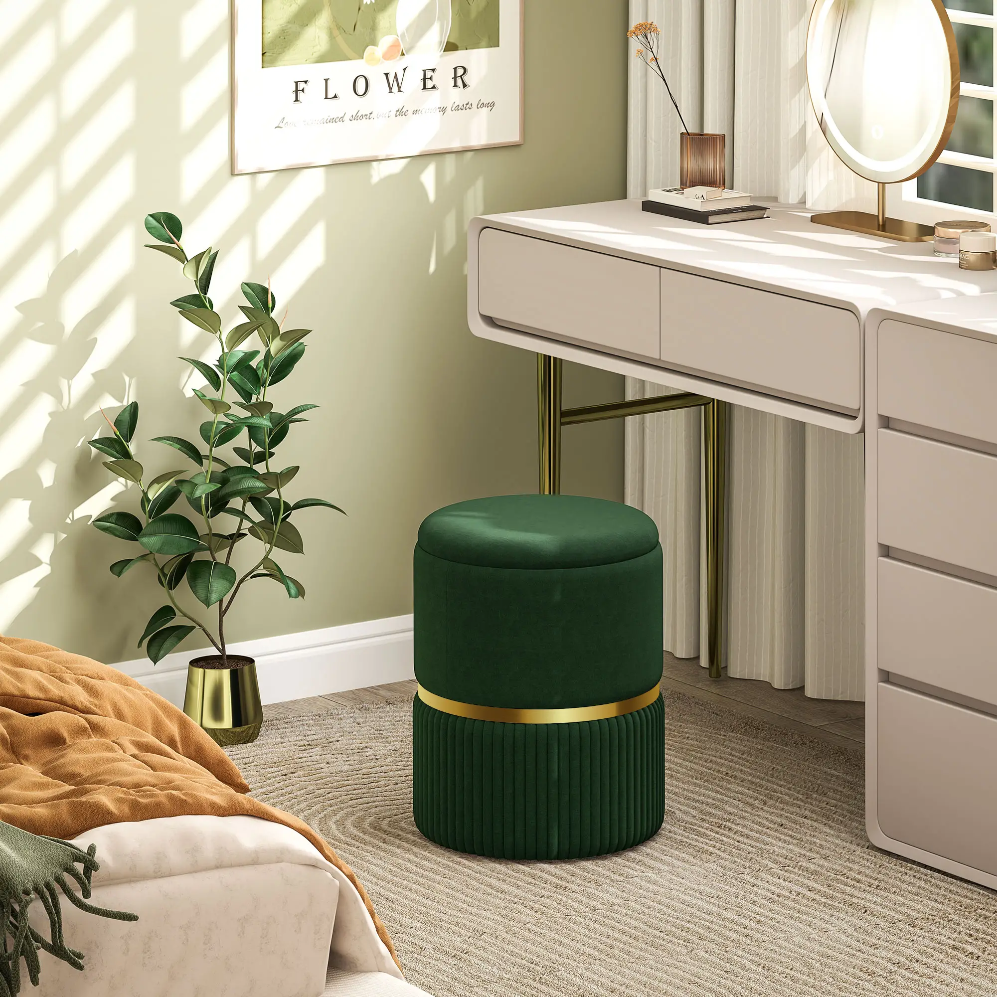 Velvet Storage Ottoman 36 x 36 x 44cm - Dark Green - 2