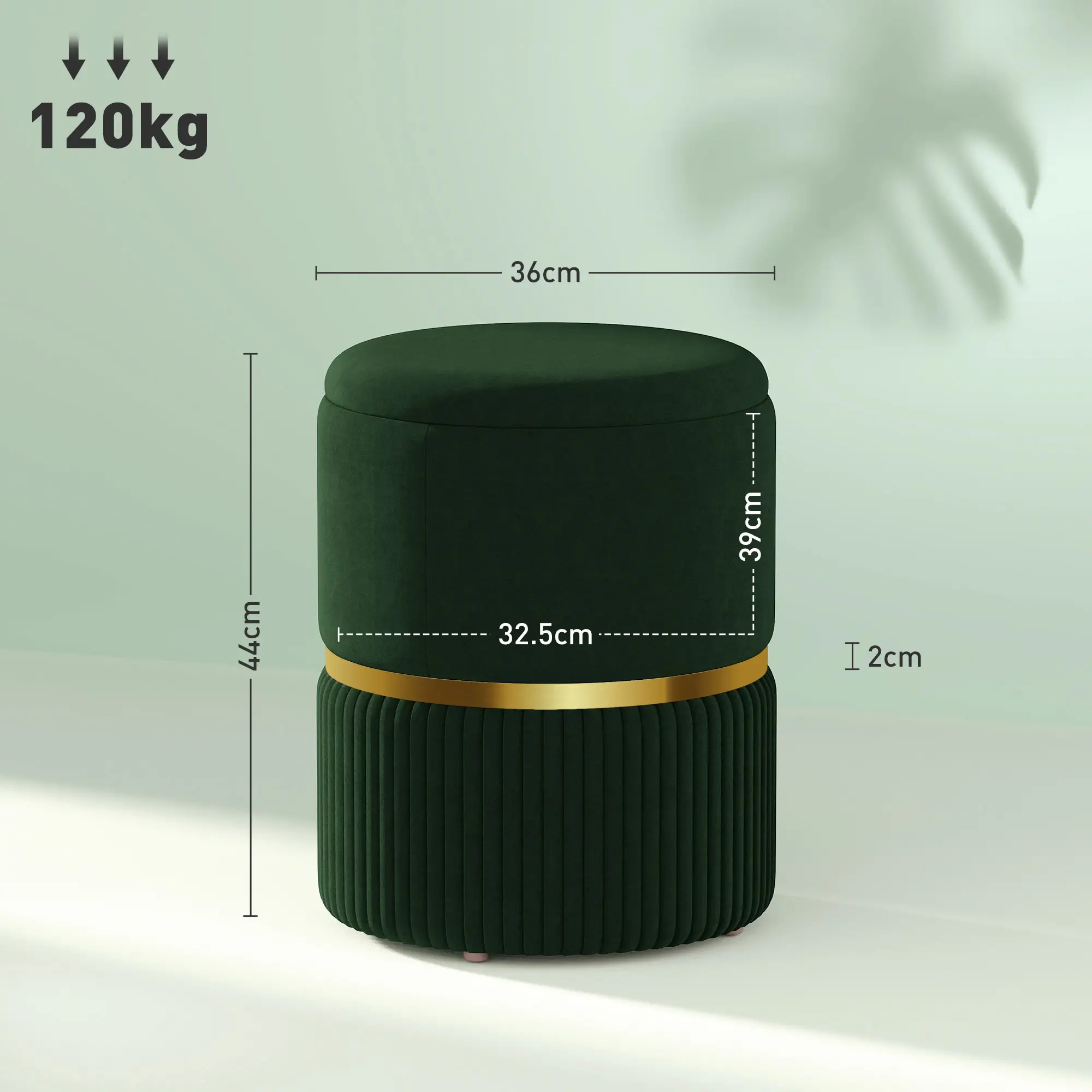 Velvet Storage Ottoman 36 x 36 x 44cm - Dark Green - 3