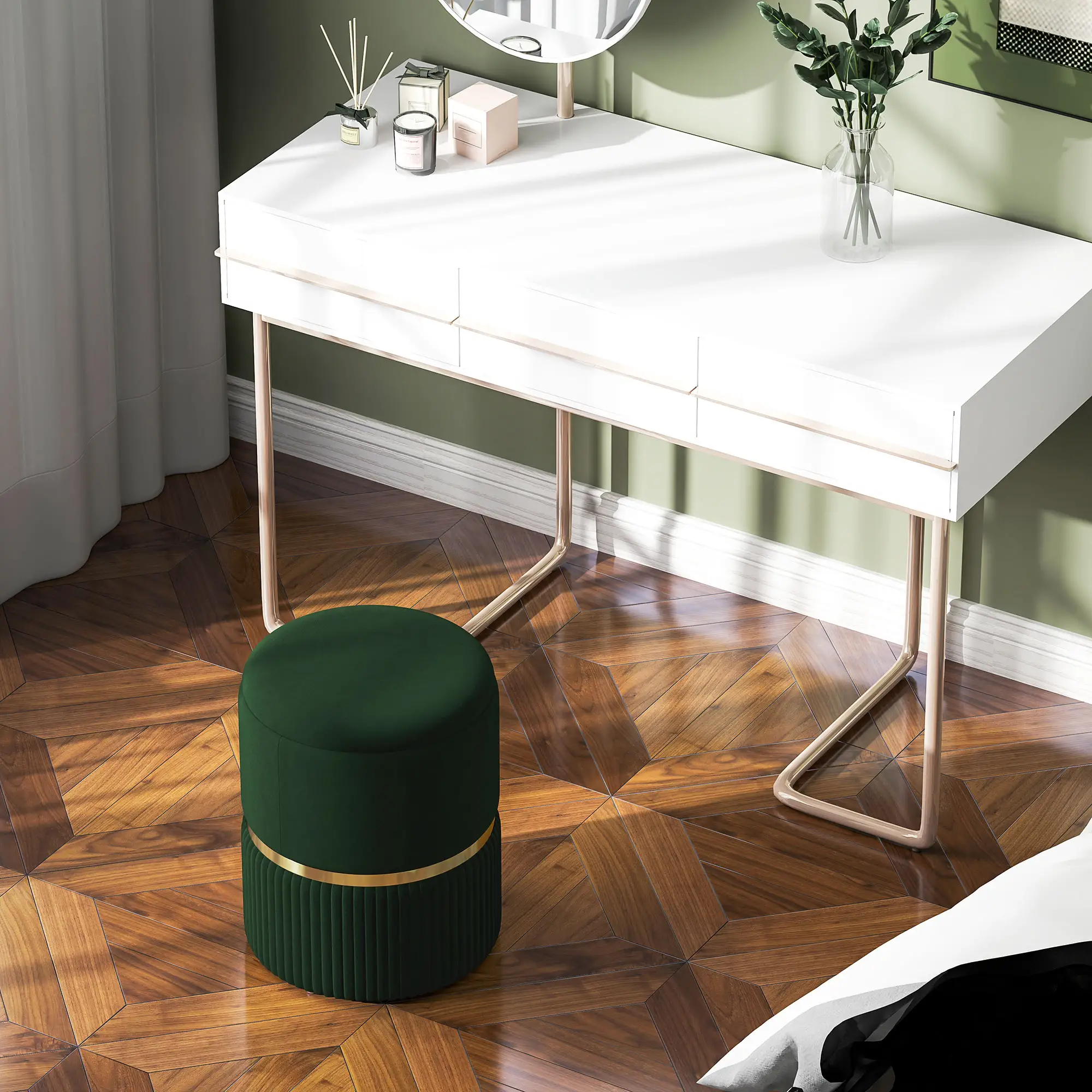 Velvet Storage Ottoman 36 x 36 x 44cm - Dark Green - 8