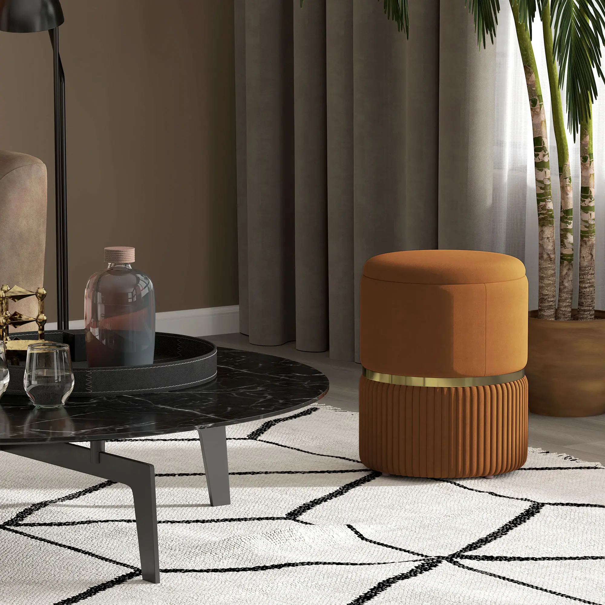 Velvet Storage Ottoman 36 x 36 x 44cm - Light Brown - 7