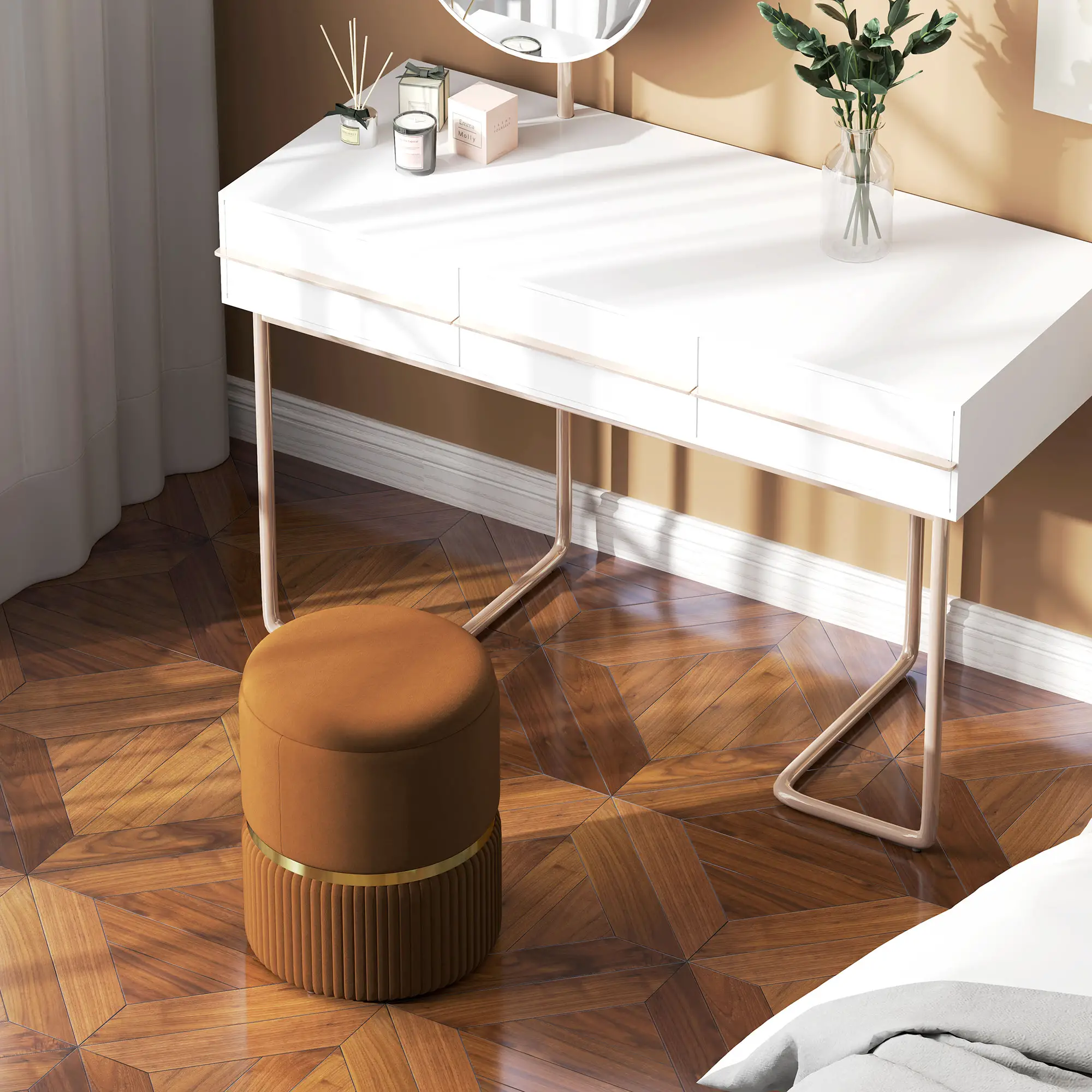 Velvet Storage Ottoman 36 x 36 x 44cm - Light Brown - 8