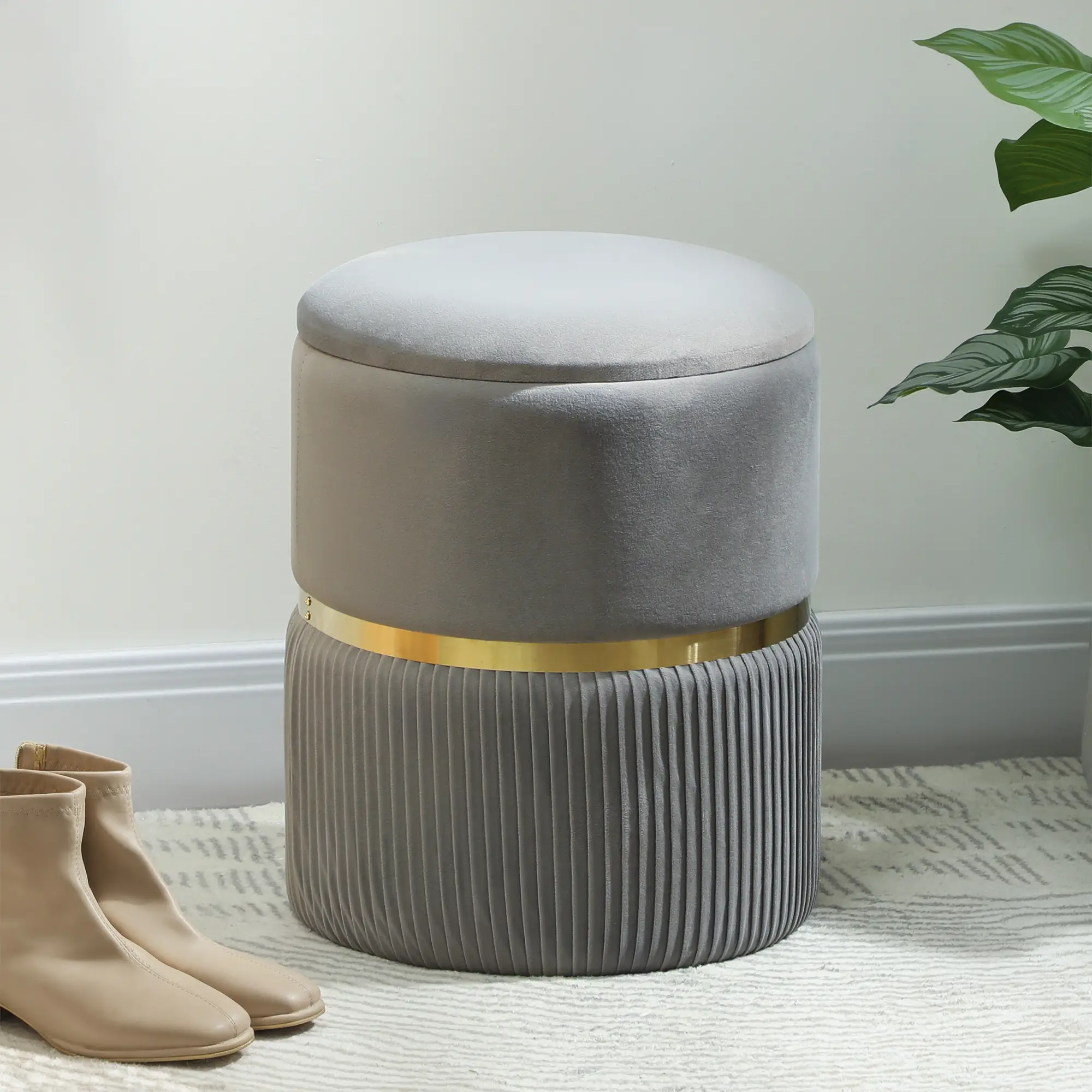 Velvet Storage Ottoman 36 x 36 x 44cm - Light Grey - 2