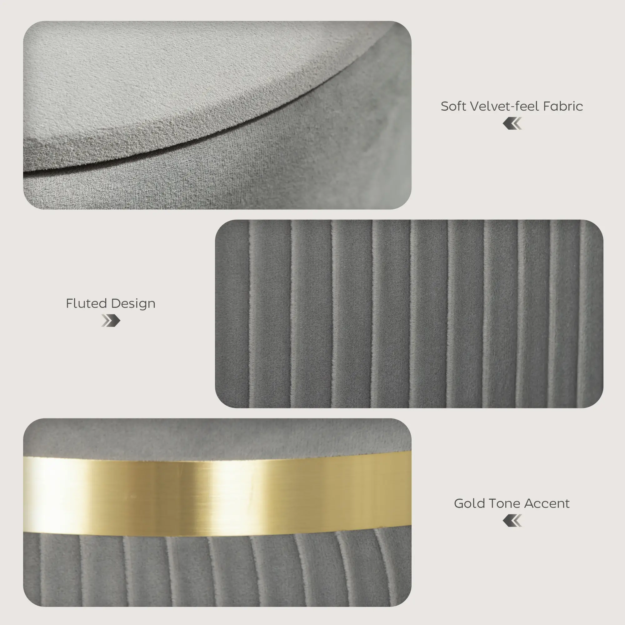 Velvet Storage Ottoman 36 x 36 x 44cm - Light Grey - 5