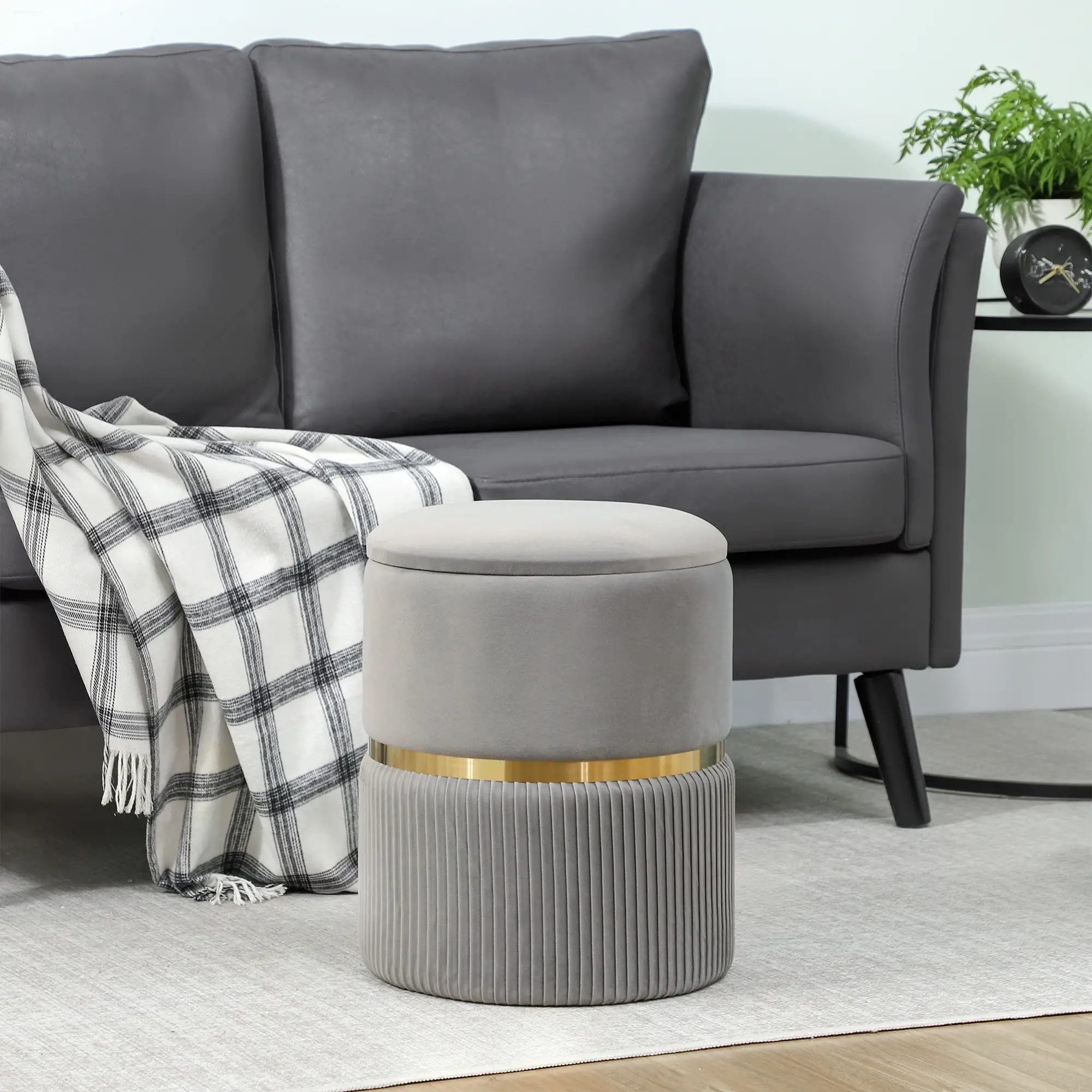 Velvet Storage Ottoman 36 x 36 x 44cm - Light Grey - 9