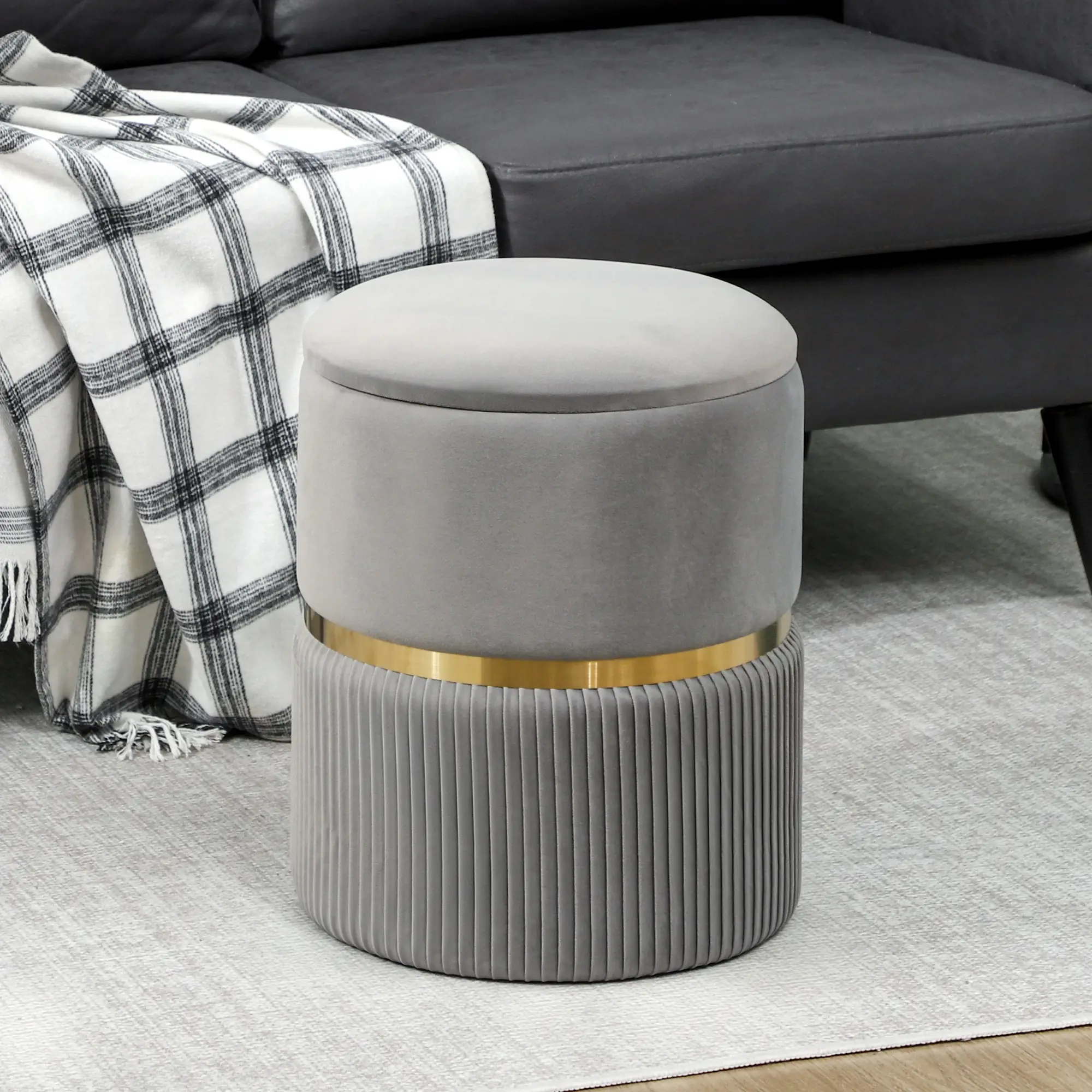 Velvet Storage Ottoman 36 x 36 x 44cm - Light Grey - 10
