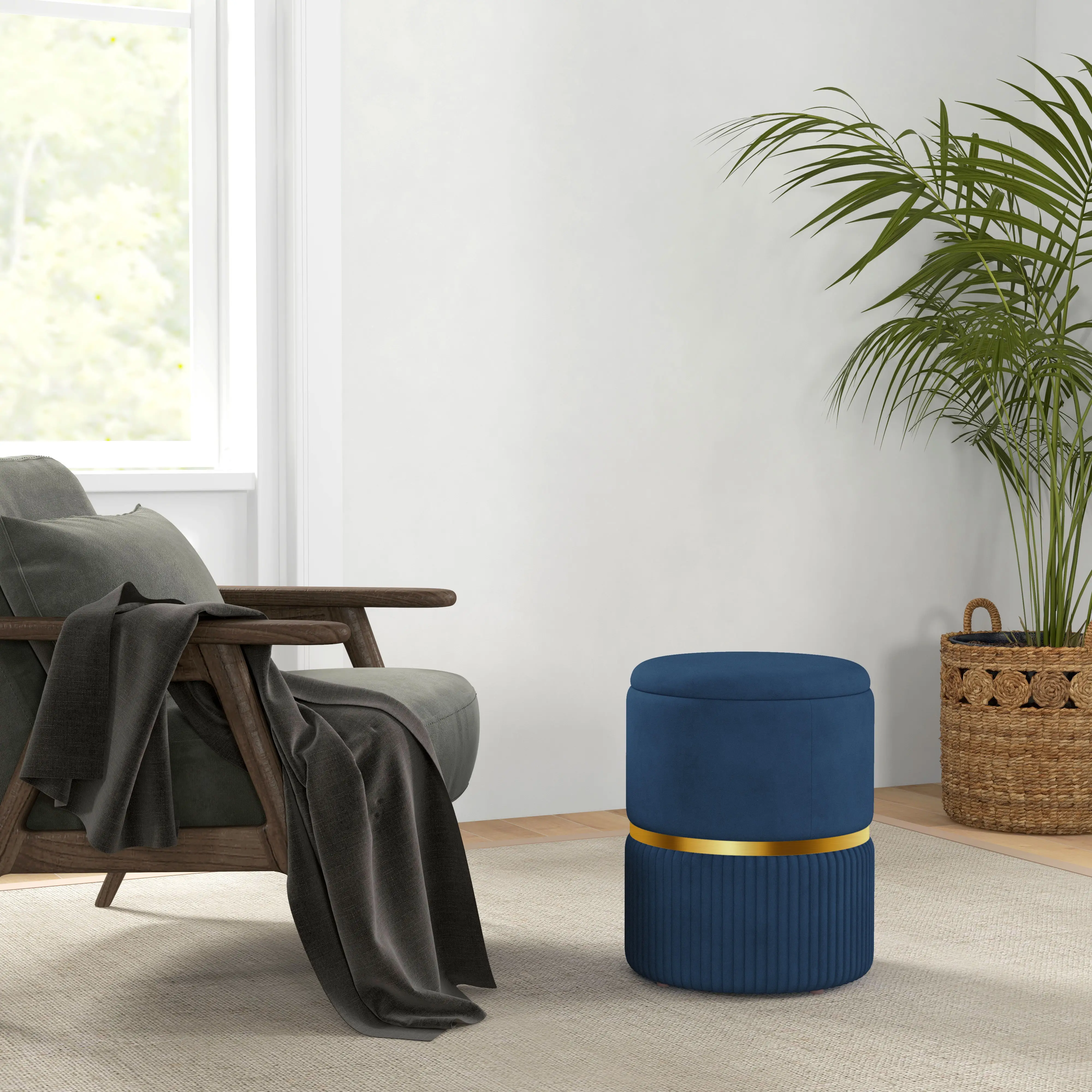 Velvet Storage Ottoman 36 x 36 x 44cm - Dark Blue - 10