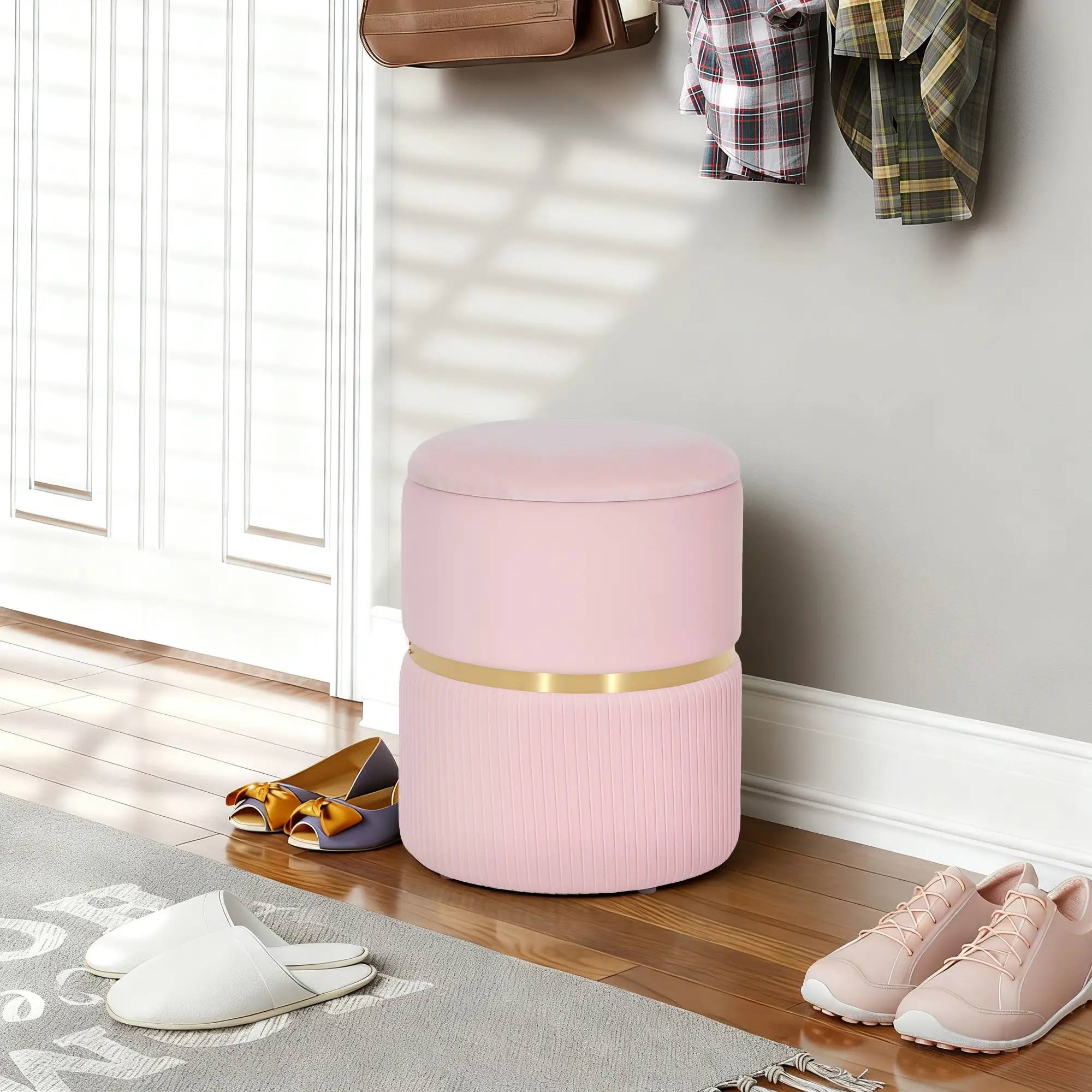 Velvet Storage Ottoman 36 x 36 x 44cm - Pink - 2
