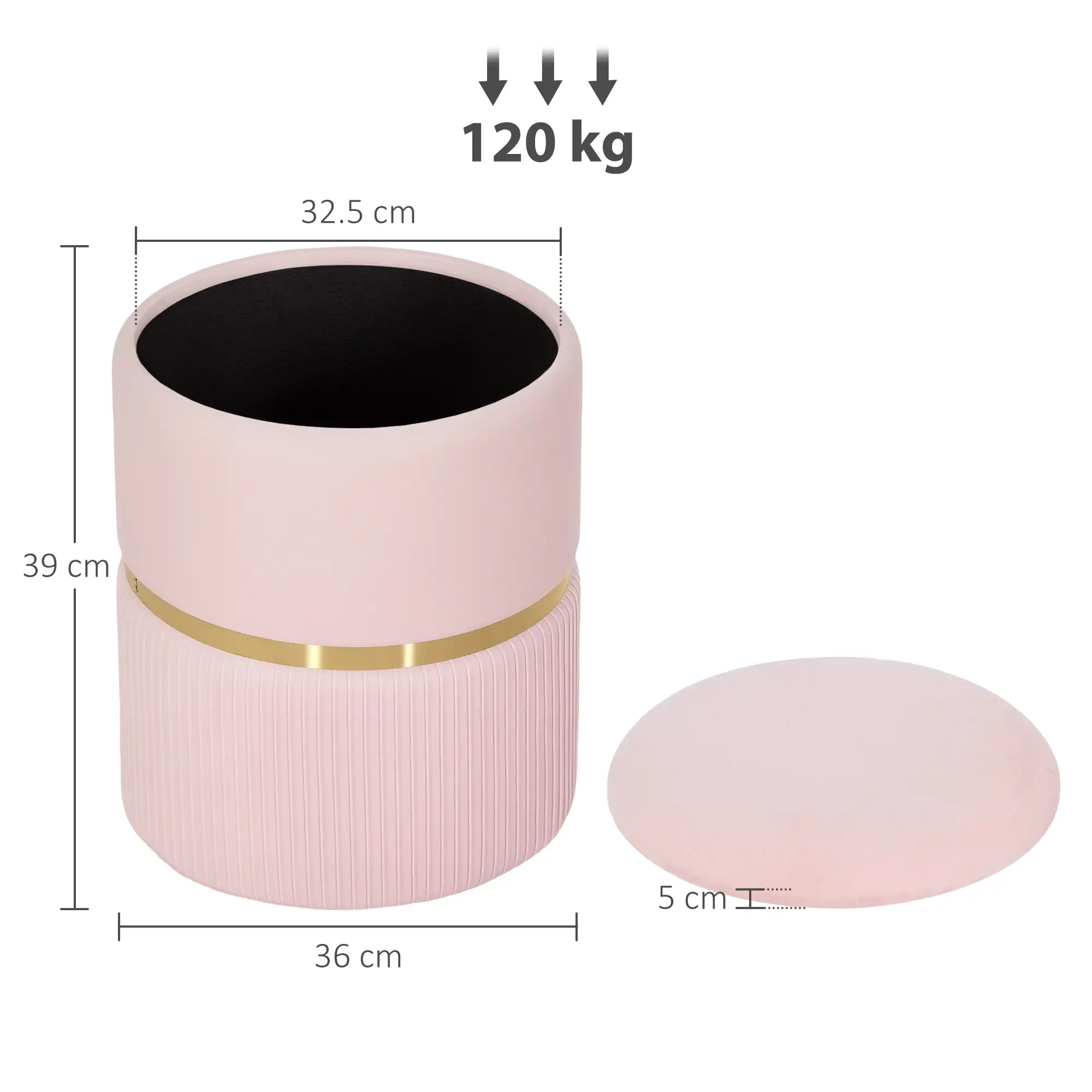 Velvet Storage Ottoman 36 x 36 x 44cm - Pink - 3