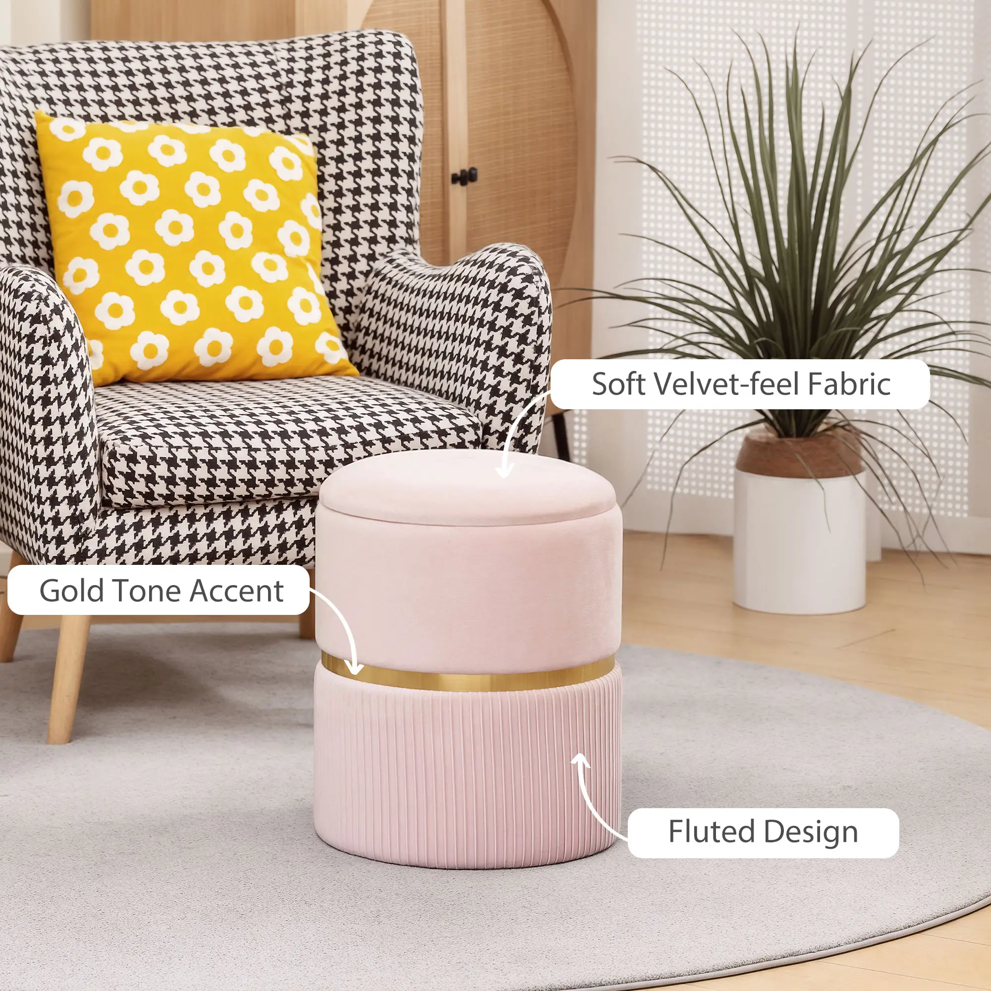 Velvet Storage Ottoman 36 x 36 x 44cm - Pink - 5