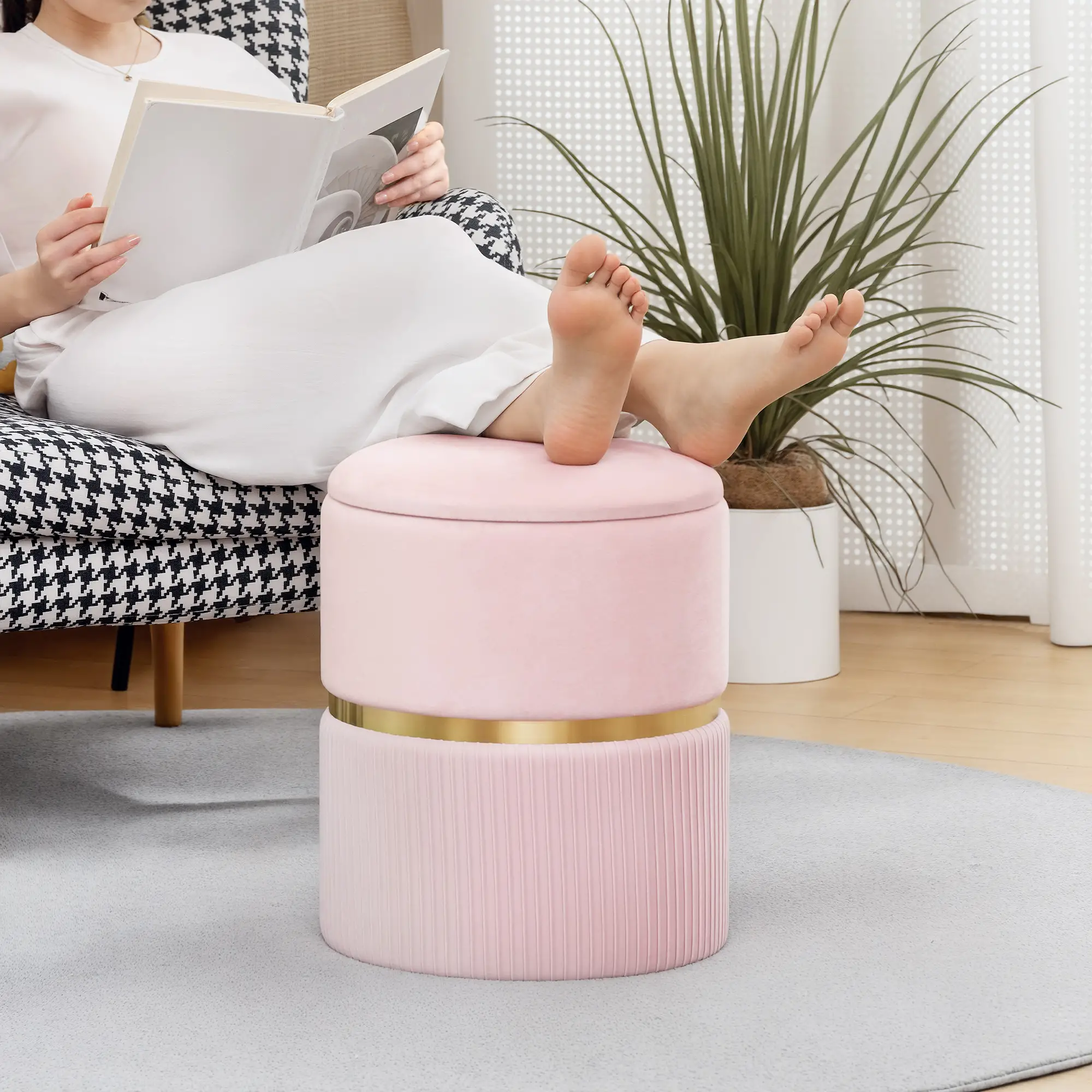 Velvet Storage Ottoman 36 x 36 x 44cm - Pink - 10