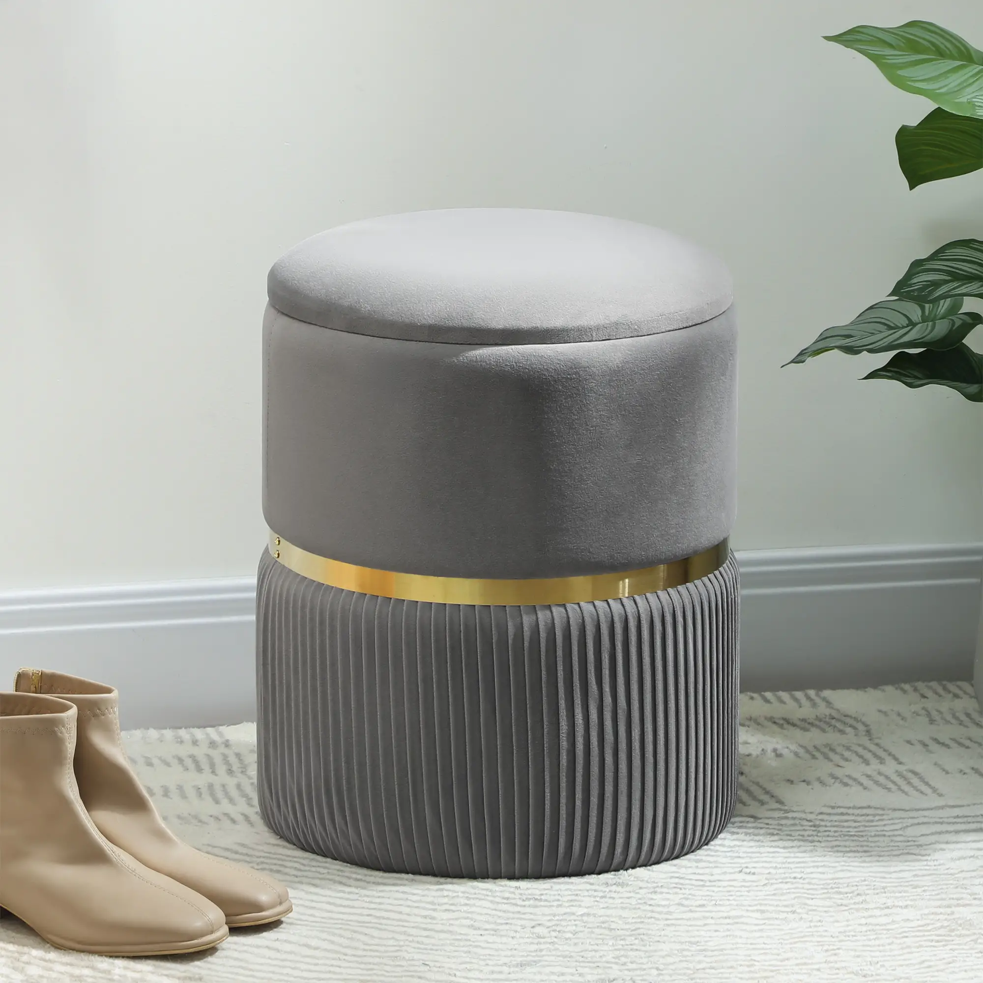 Velvet Storage Ottoman 36 x 36 x 44cm - Grey - 2