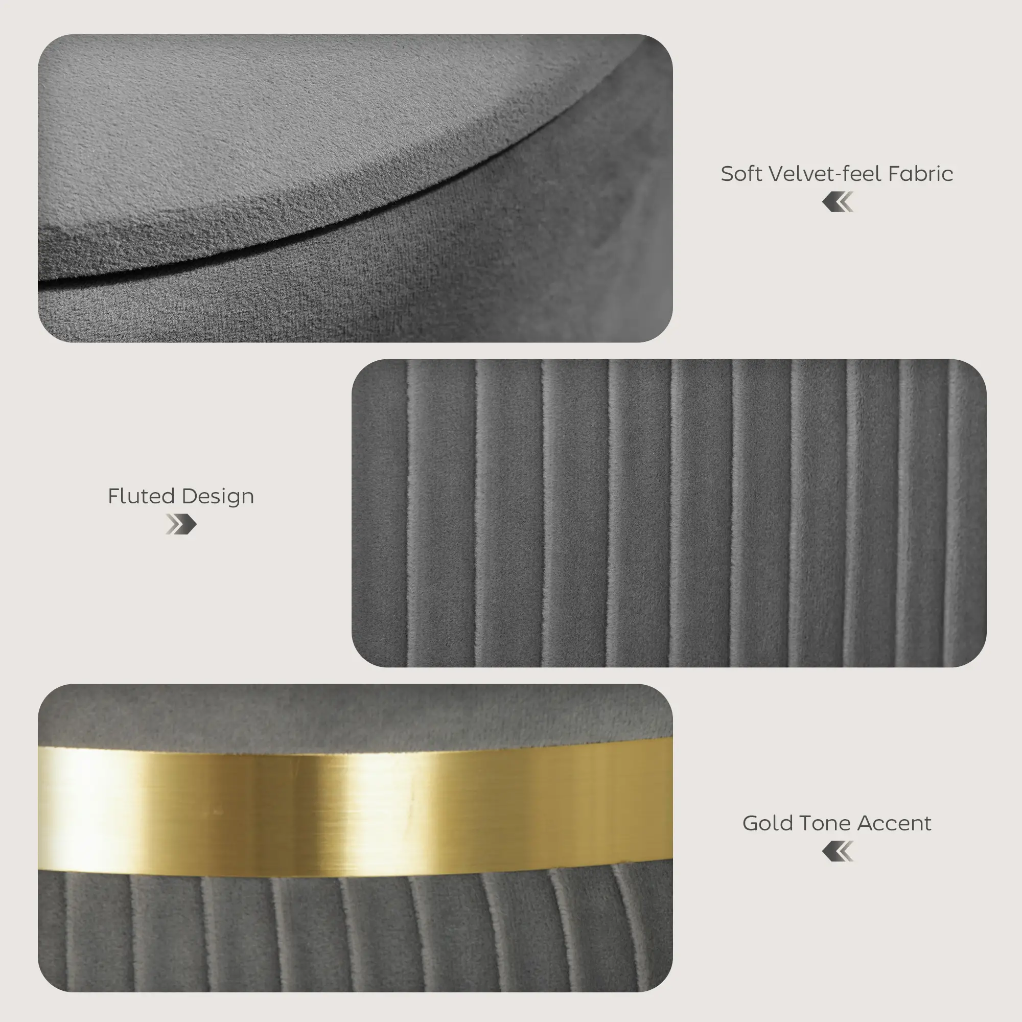 Velvet Storage Ottoman 36 x 36 x 44cm - Grey - 5