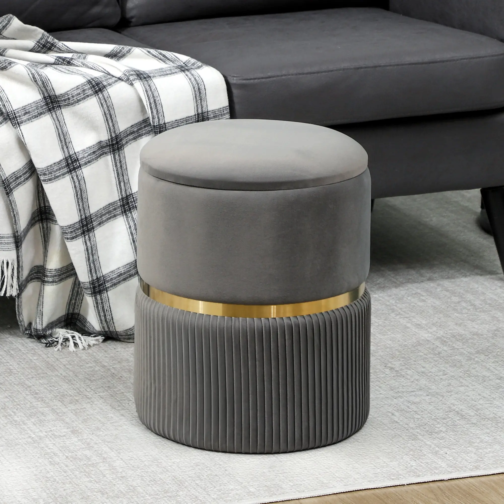 Velvet Storage Ottoman 36 x 36 x 44cm - Grey - 10