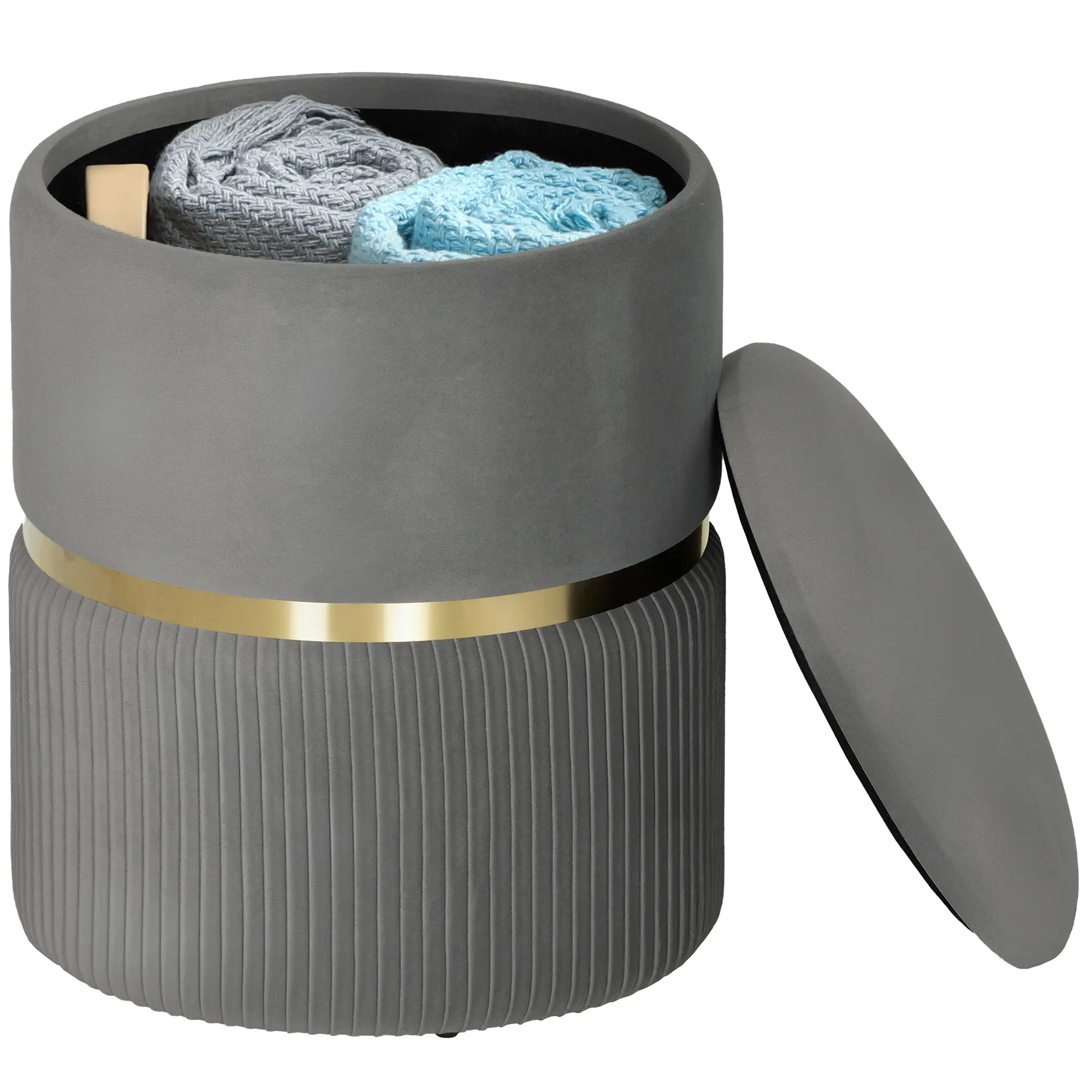 Velvet Storage Ottoman 36 x 36 x 44cm - Grey - 11