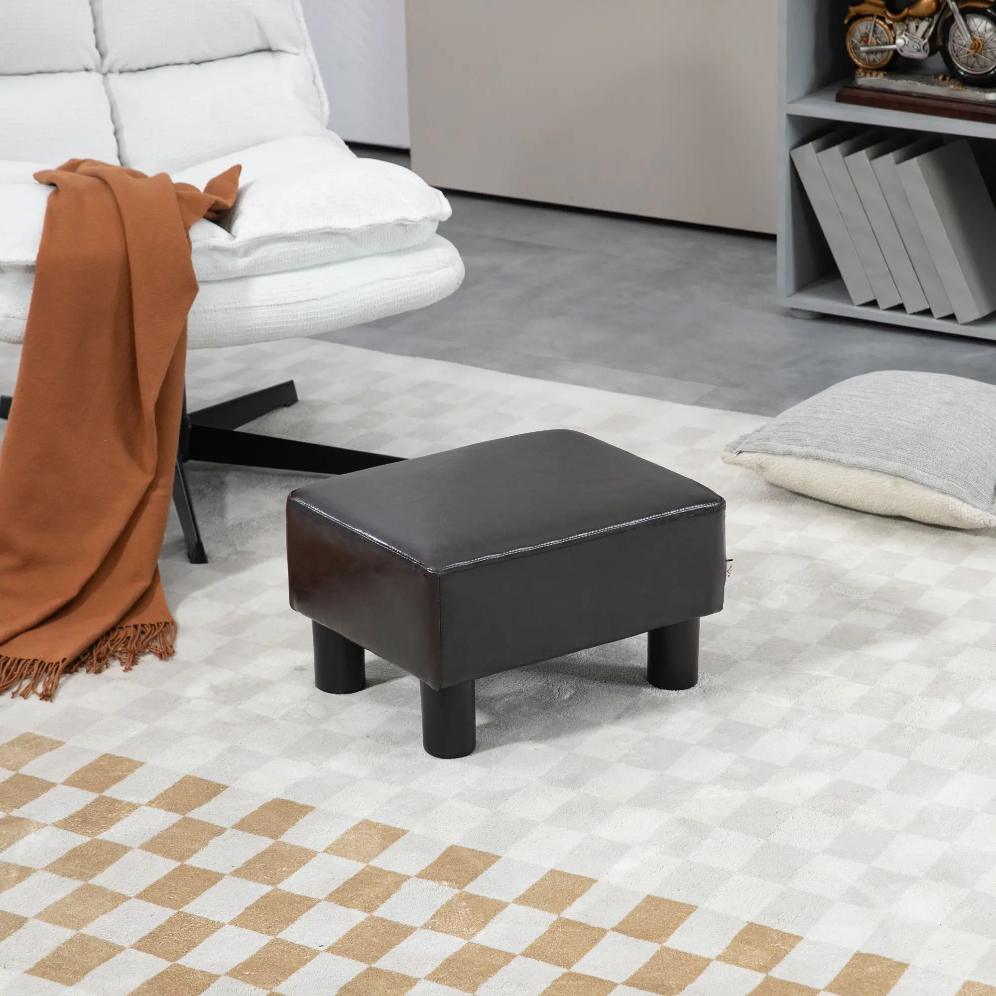 Faux Leather Footstool 40 x 30 x 24cm - Brown - 2