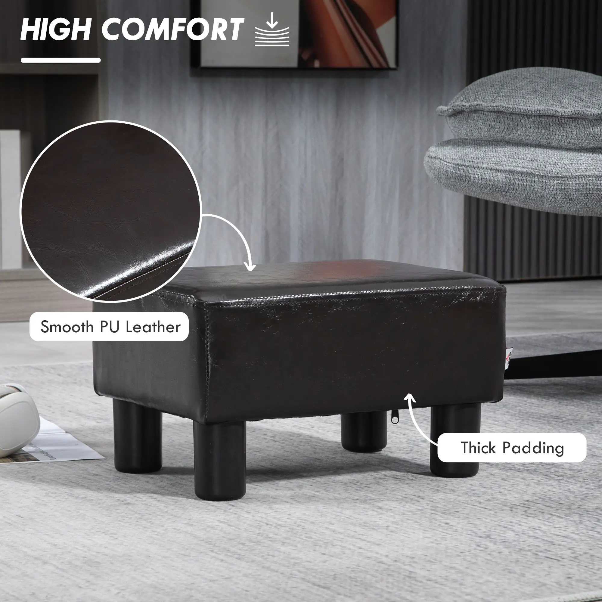 Faux Leather Footstool 40 x 30 x 24cm - Brown - 4