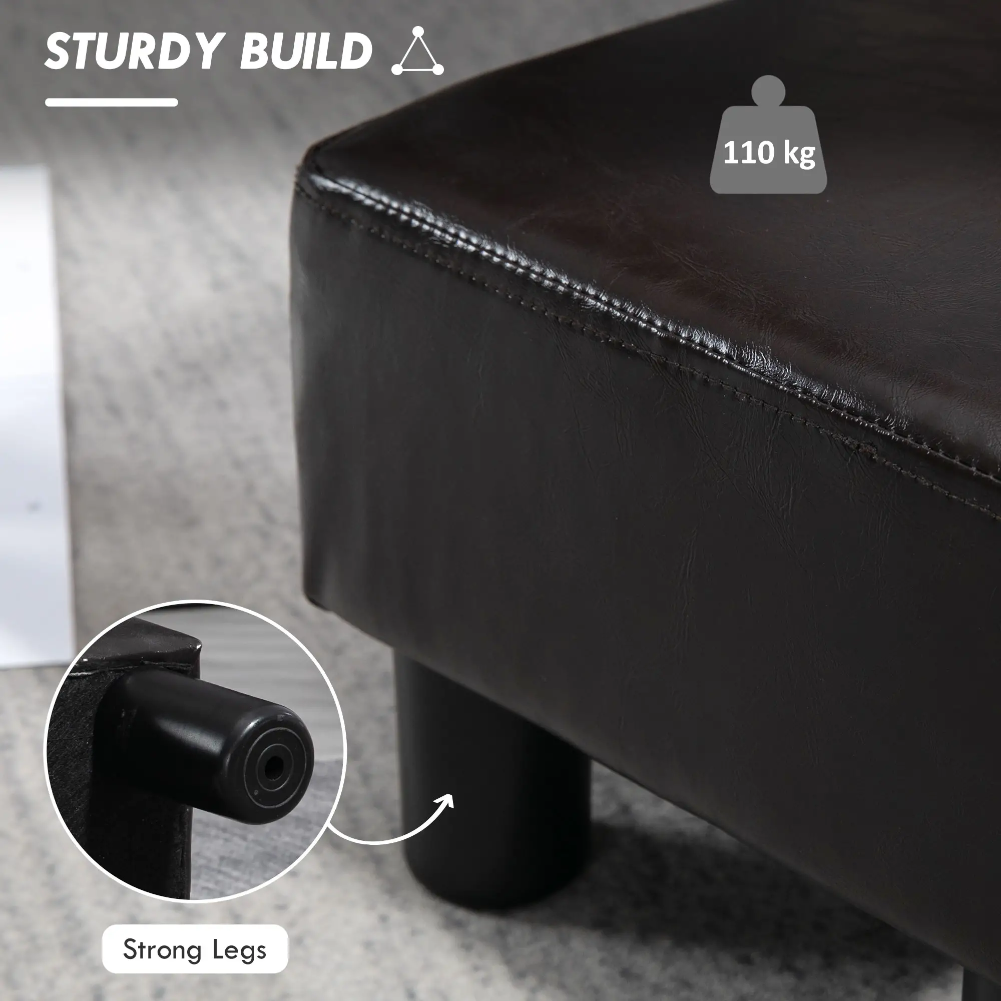 Faux Leather Footstool 40 x 30 x 24cm - Brown - 5
