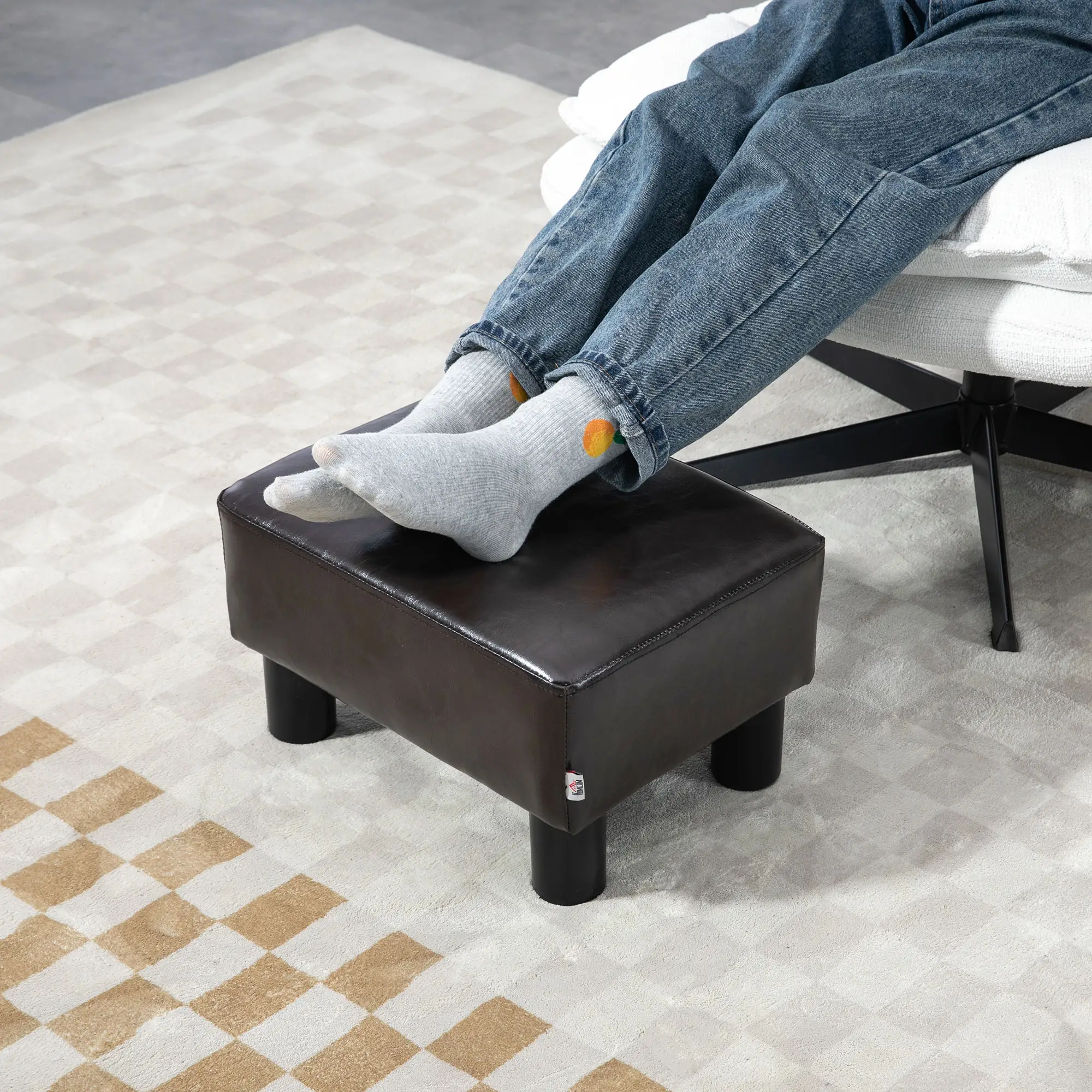 Faux Leather Footstool 40 x 30 x 24cm - Brown - 6
