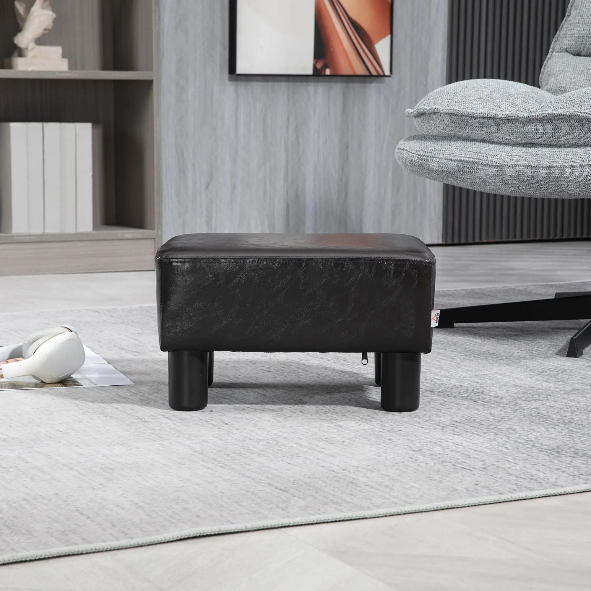Faux Leather Footstool 40 x 30 x 24cm - Brown - 8