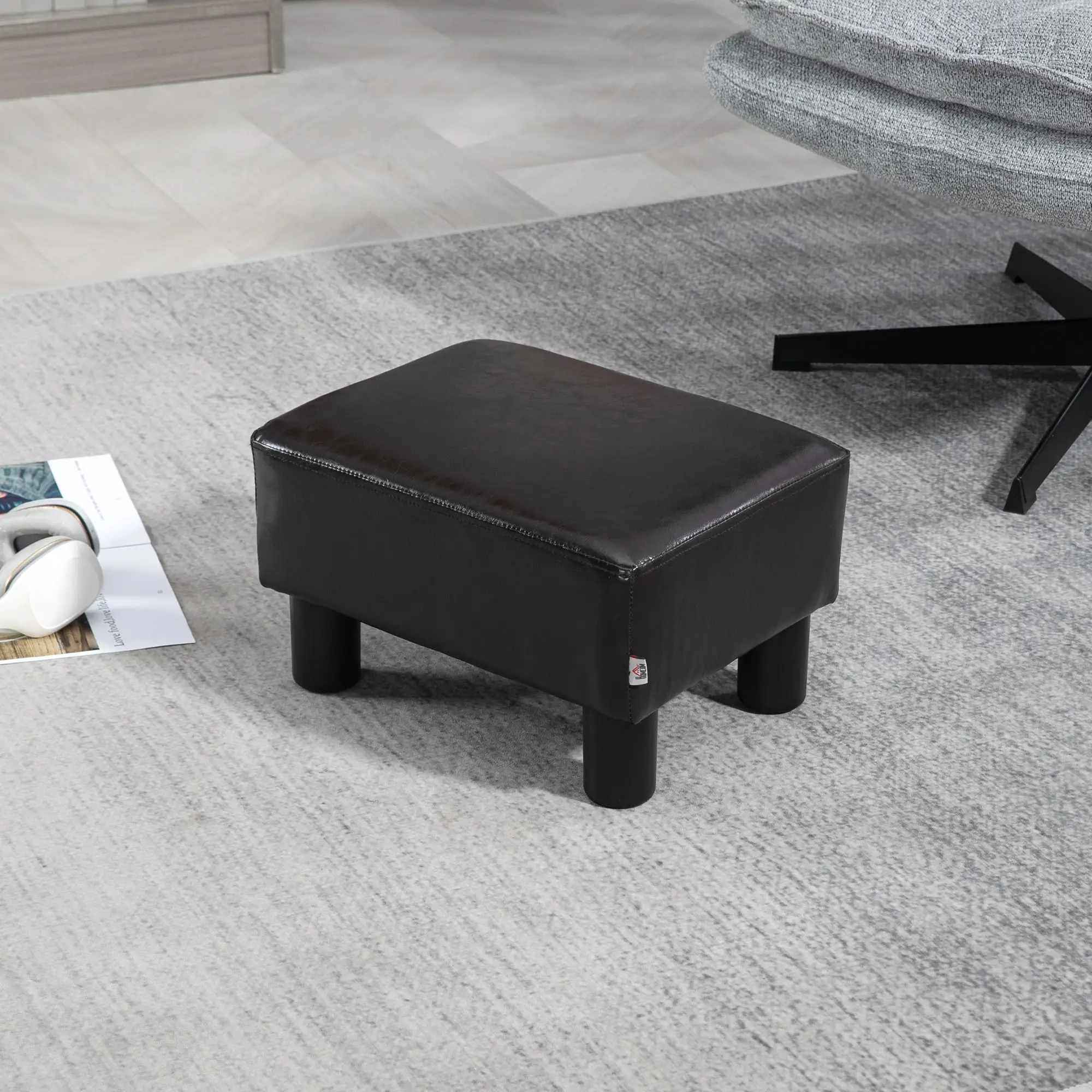 Faux Leather Footstool 40 x 30 x 24cm - Brown - 10