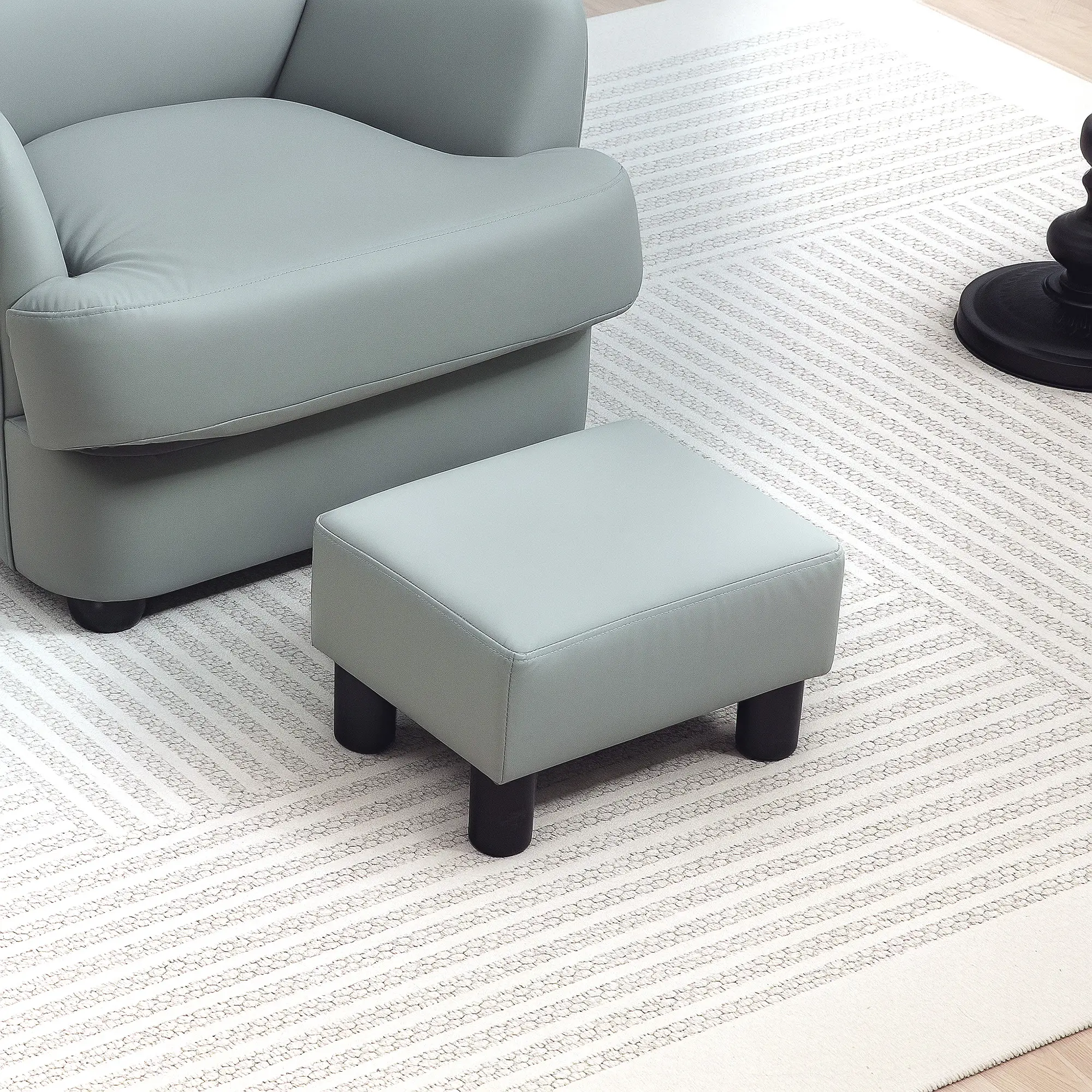 Faux Leather Footstool 40 x 30 x 24cm - Grey - 2