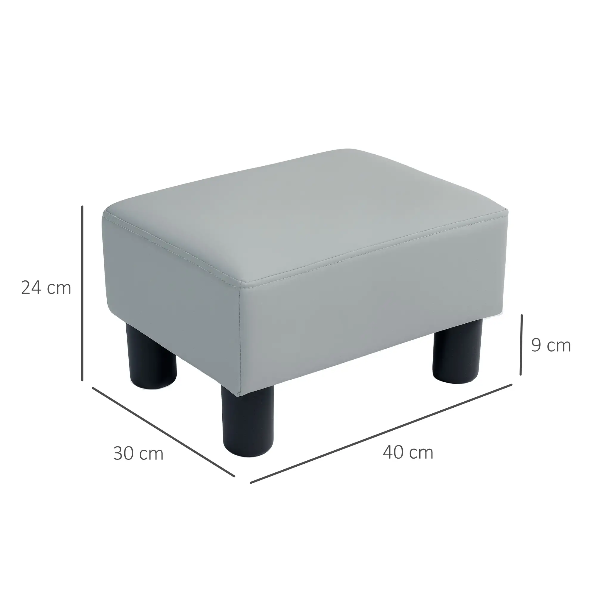 Faux Leather Footstool 40 x 30 x 24cm - Grey - 3