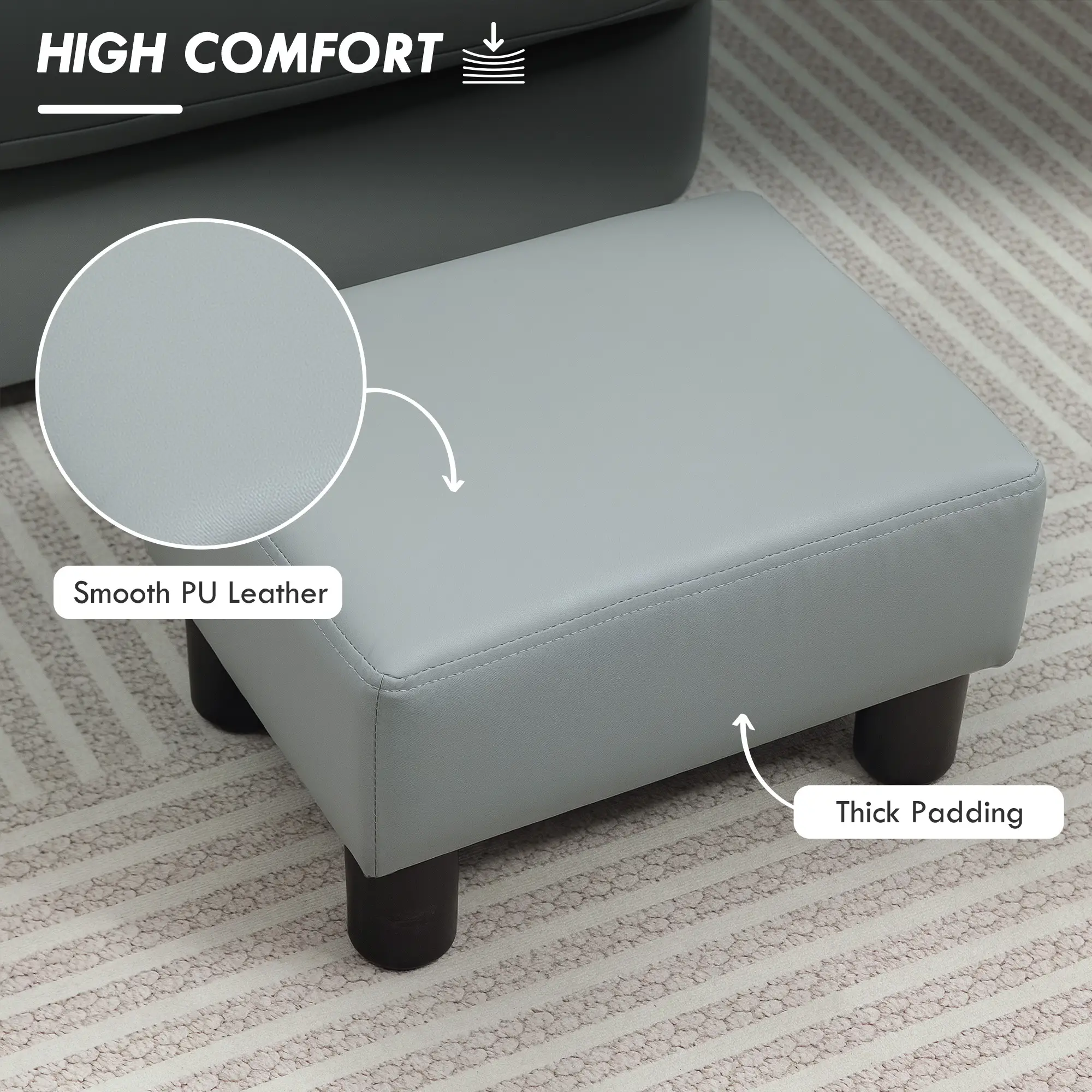 Faux Leather Footstool 40 x 30 x 24cm - Grey - 4