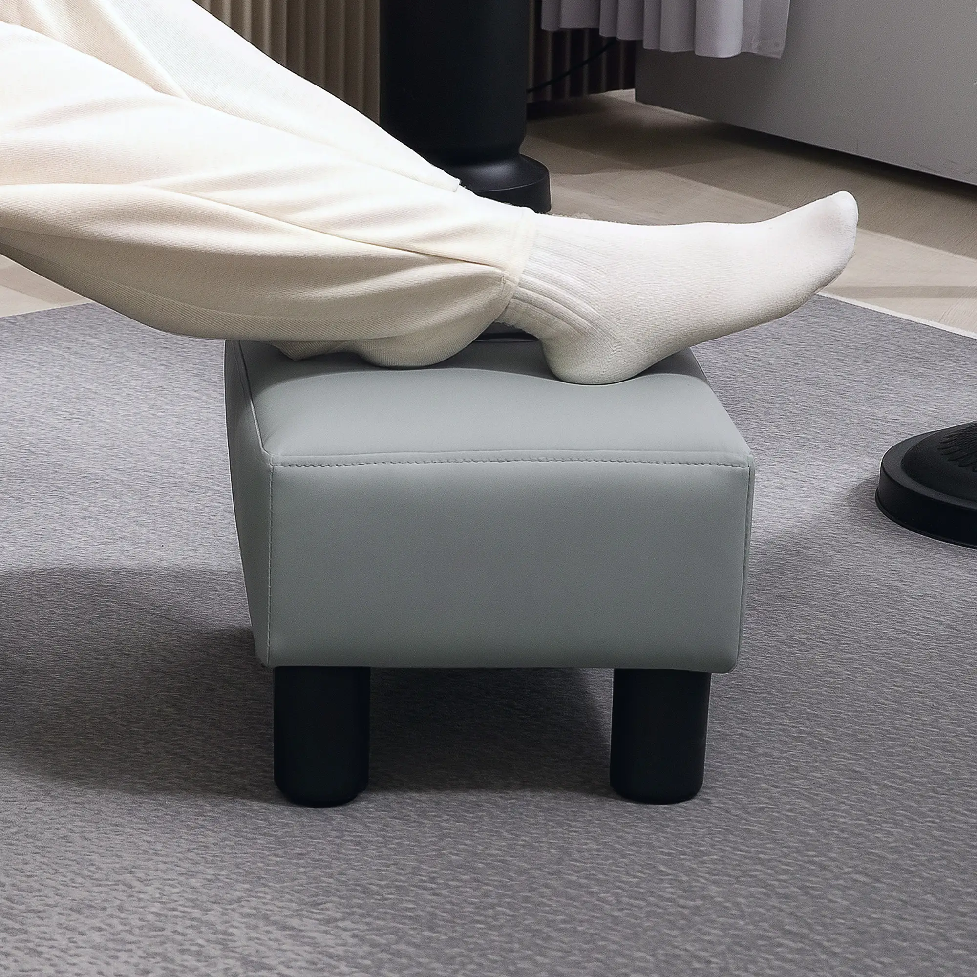 Faux Leather Footstool 40 x 30 x 24cm - Grey - 6