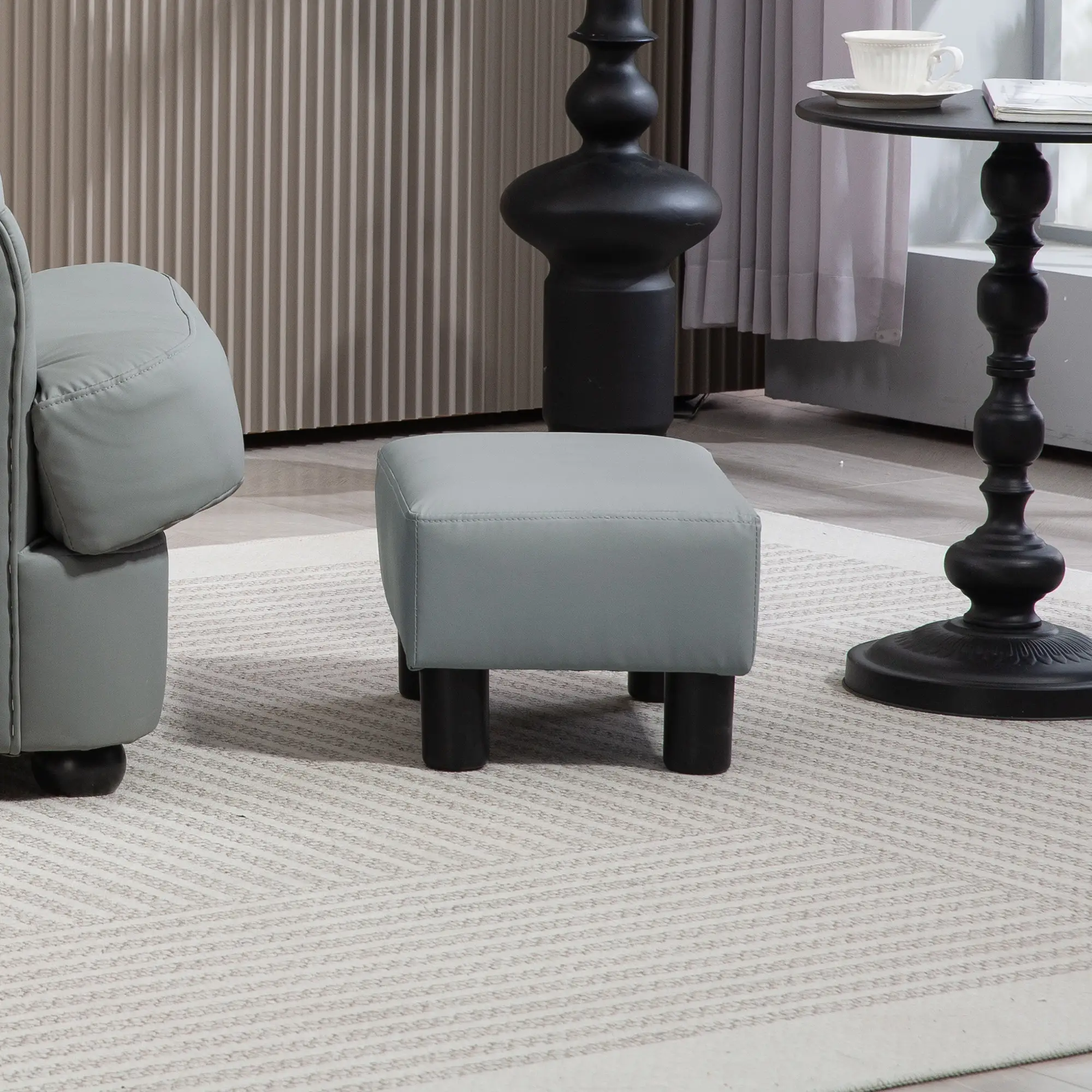 Faux Leather Footstool 40 x 30 x 24cm - Grey - 8